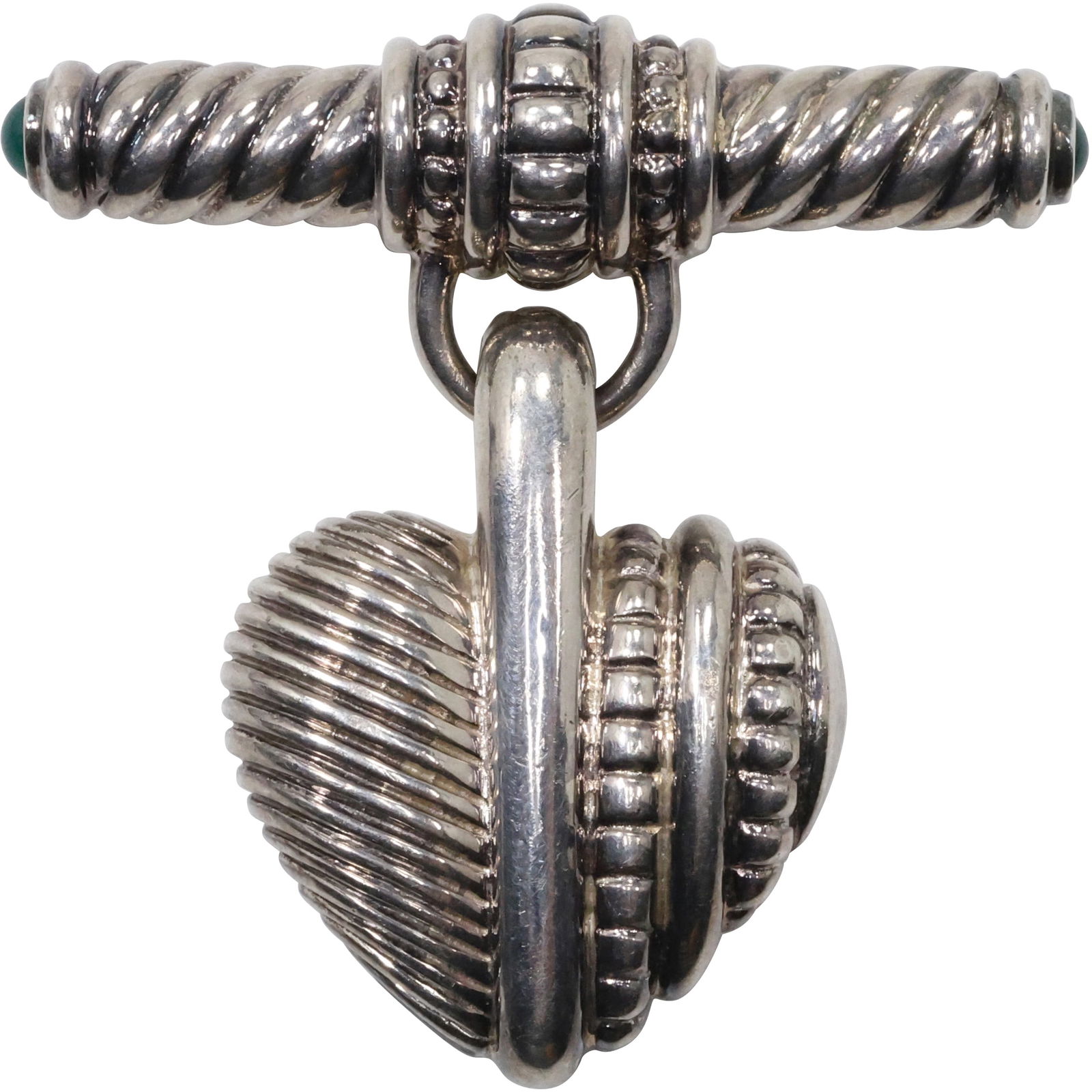 .925 Sterling Silver 23.7 grams total weight Judith Ripka Heart Pin / Pendant with Emerald Cabochons (1 of 12)