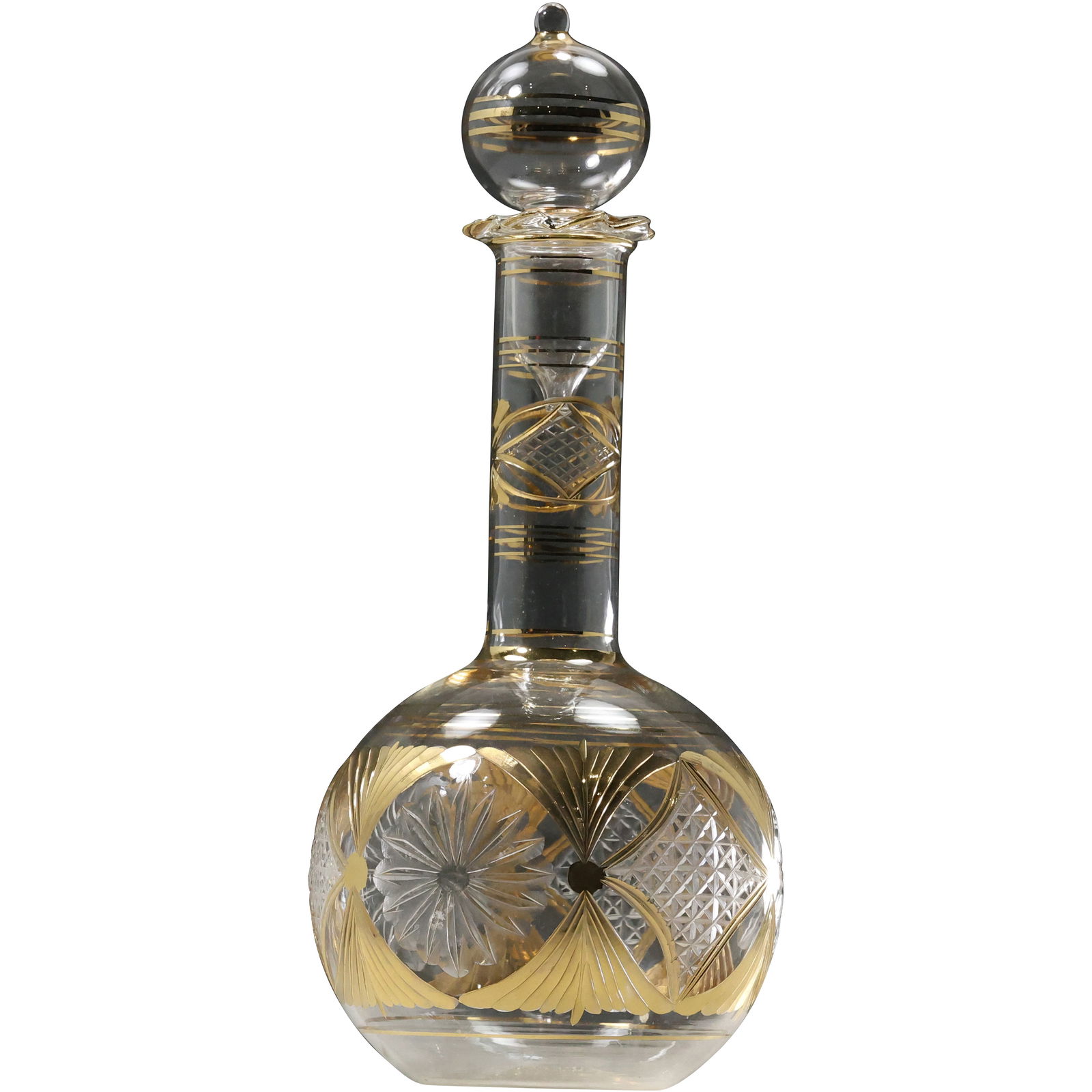 Antique Bohemian Hand Painted Enamel Gold Gilt Cut Glass Decanter with Stopper 12 in. height (1 of 20)
