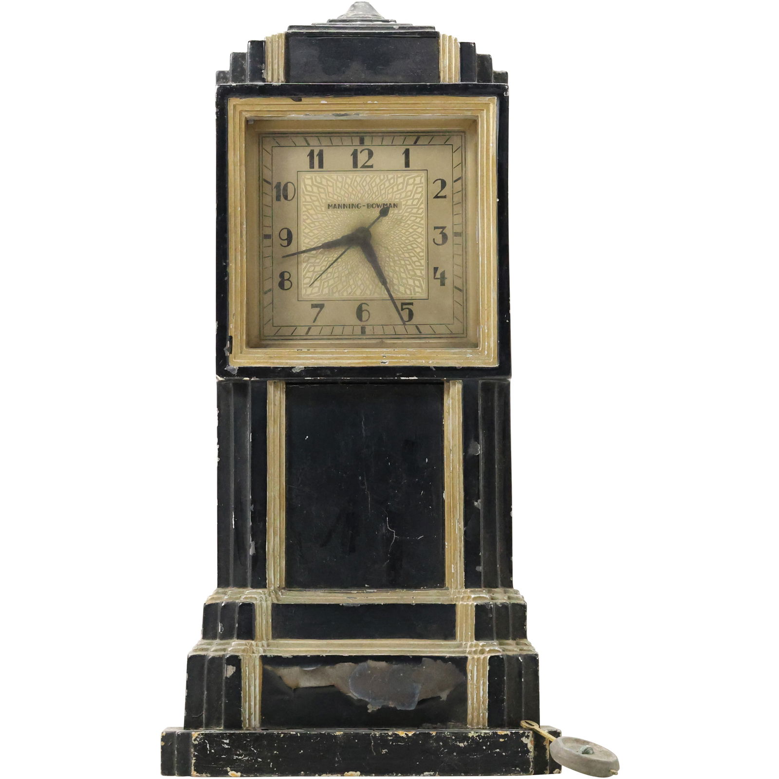Manning Bowman Art Deco Skyscraper Clock Black and Chrome, Great Lines 15.25 in. height (1 of 13)
