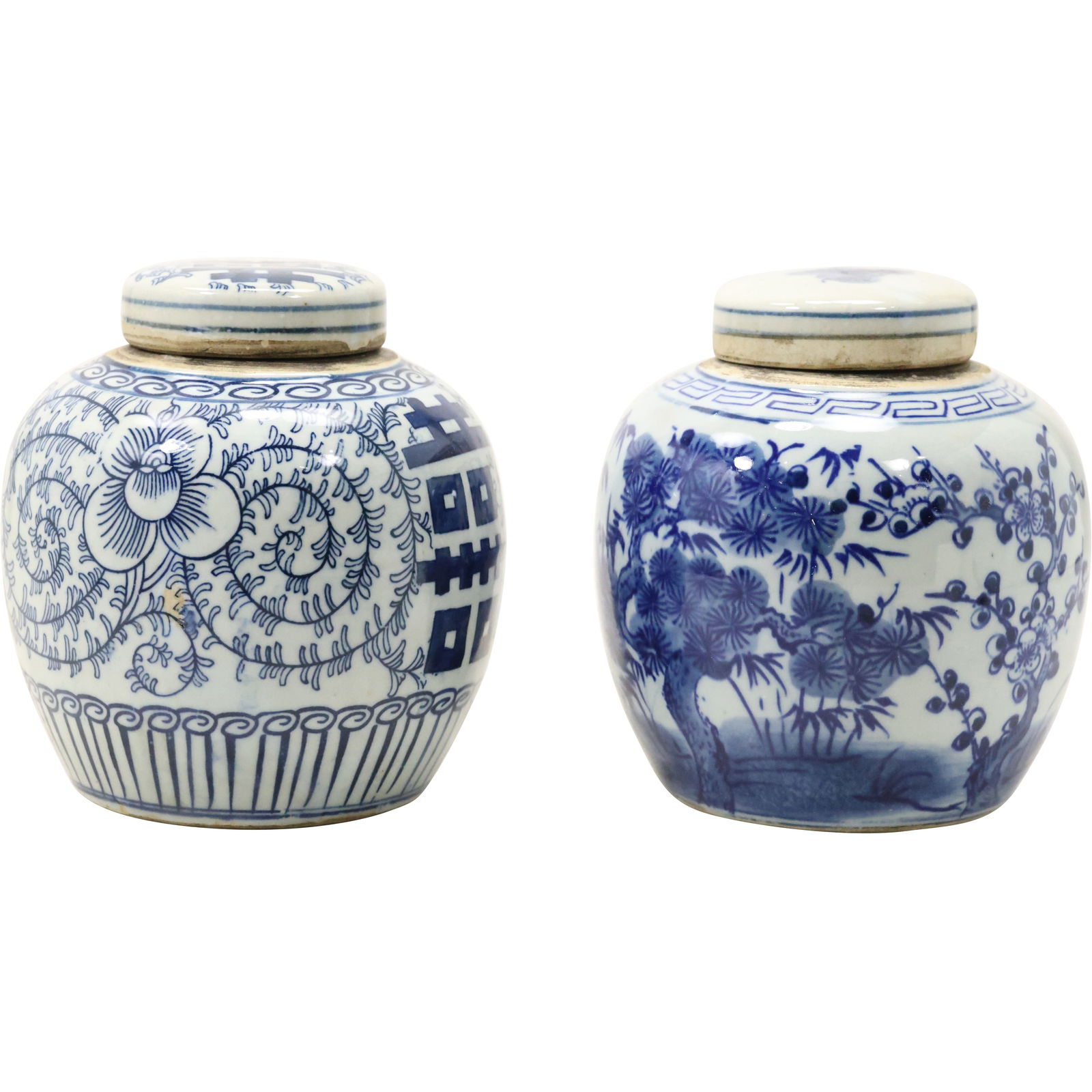 [2] 19th C. Blue and White Chinese Porcelain Ginger Jars 6 in. height x 5.5 in. wide: [2] 19th C. Blue and White Chinese Porcelain Ginger Jars 6 in. height x 5.5 in. wide. size: 6 h , 5.5 w