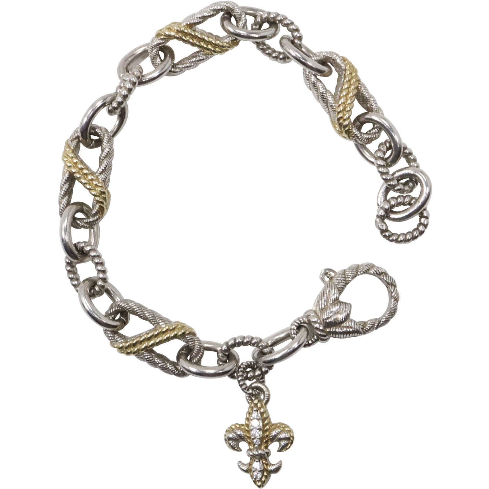 Judith Ripka .925 Sterling Silver 26.2 grams Silver and Gold Tone Links Bracelet with Fleur De Lis (1 of 13)
