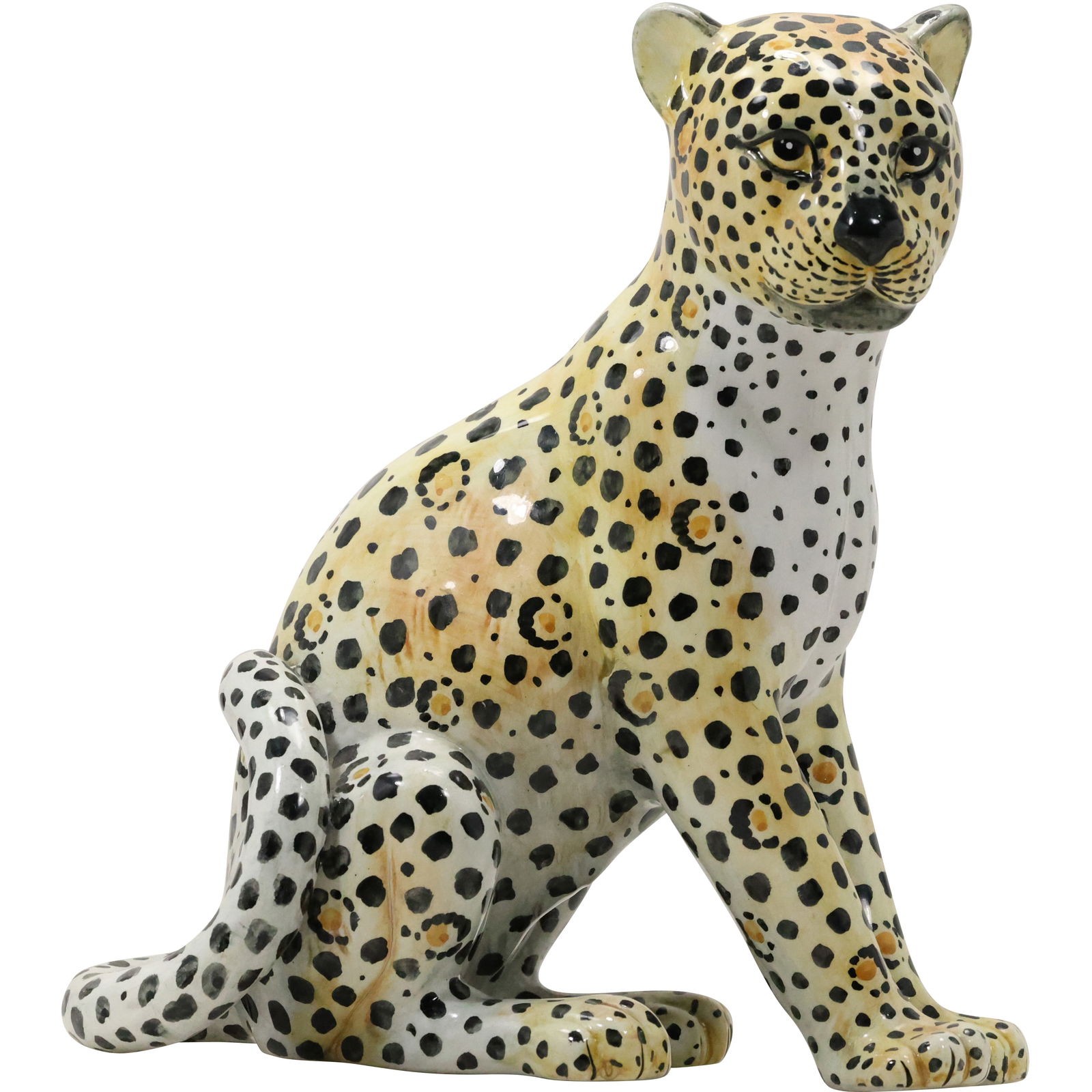 Vintage Hand Painted Italian Ceramic Spotted Leopard Statue 12 inches height x 10 in. wide (1 of 15)