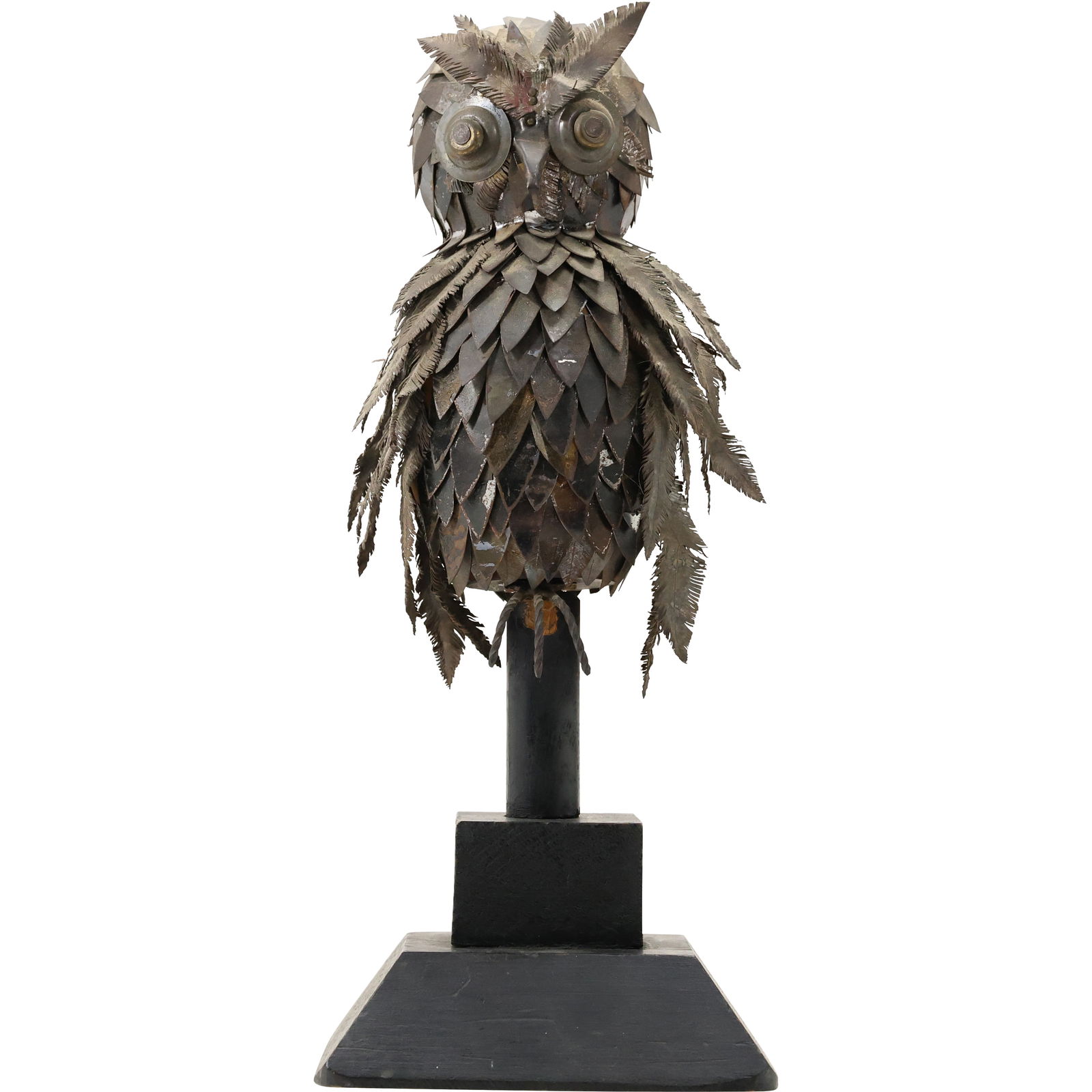 Folk Art OWL Tin Sculpture on Stand 15.5 in. height (1 of 19)