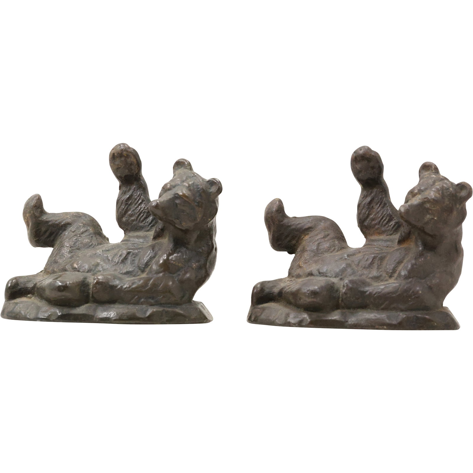 Circa 1920 Cast Iron Heavy "Playful Bear" Figure Bookends - Good Patina (1 of 14)