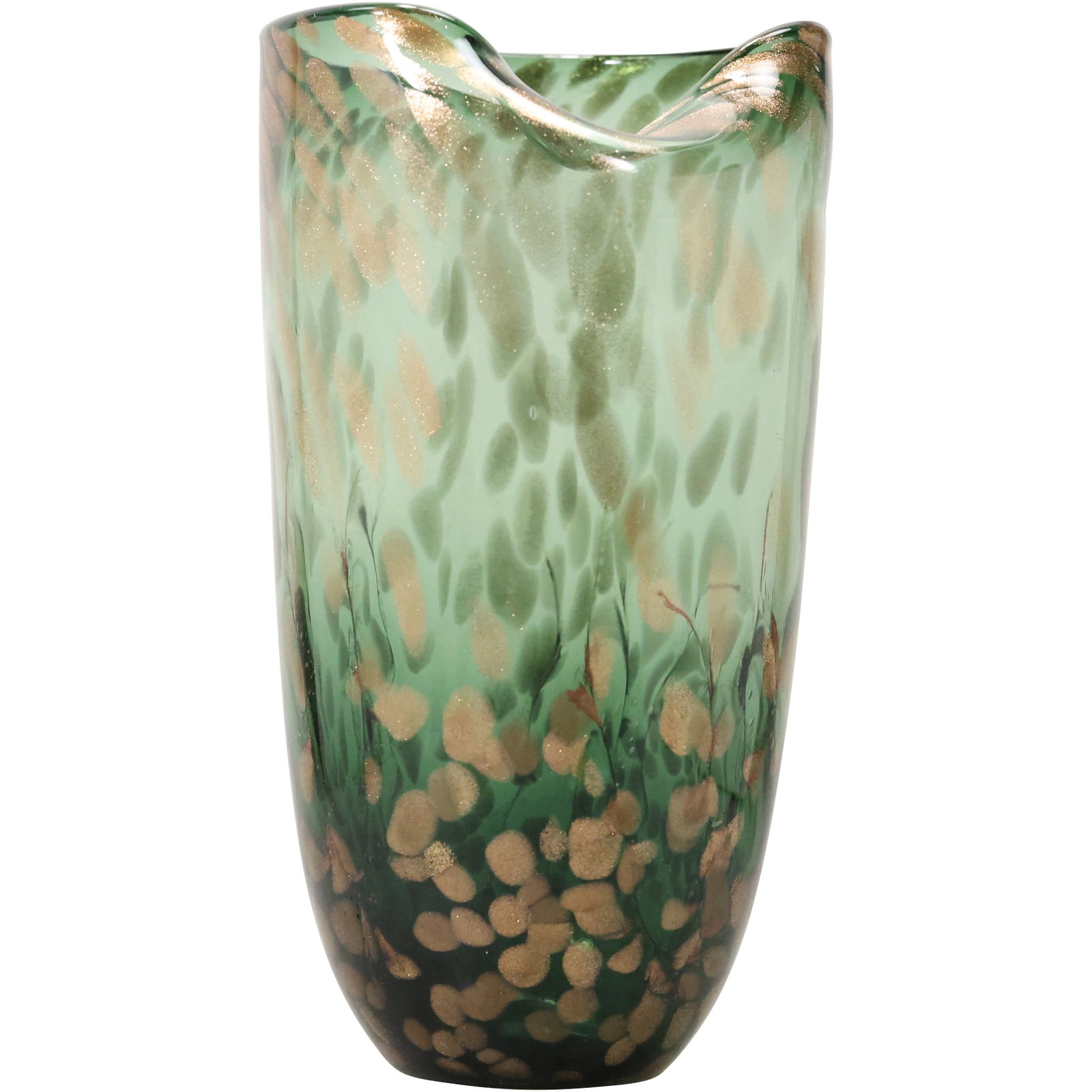 Tall Green Murano Italian Art Glass Vase with Gold Dust Accents 14.75 inches height x 8 in. wide: Tall Green Murano Italian Art Glass Vase with Gold Dust Accents 14.75 inches height x 8 in. wide. size: 14.75 h 8 w ,