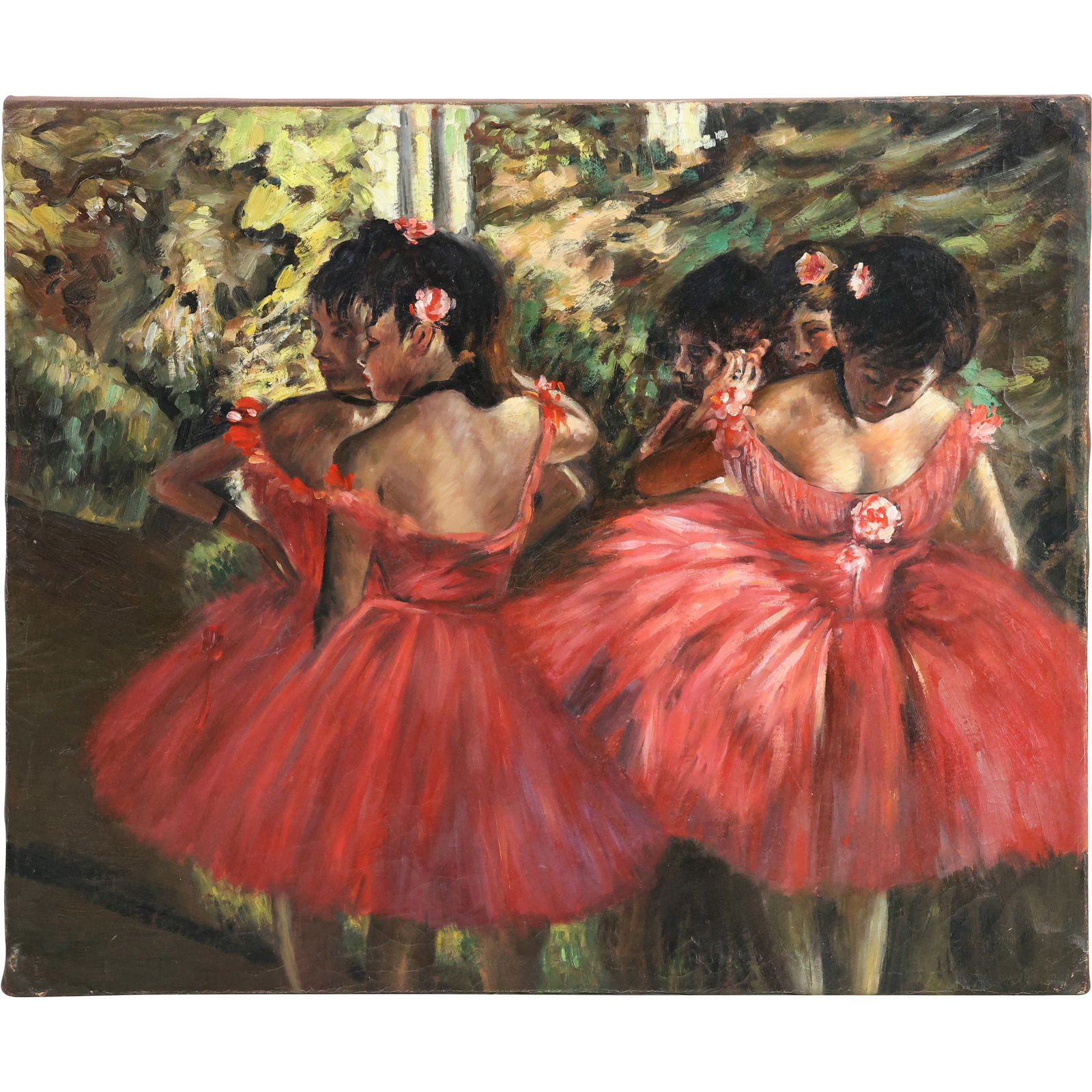 after Edgar Degas, Fine 20th C. Oil on Canvas Painting "Dancers in Pink"  24 in. x 20 in. (1 of 13)