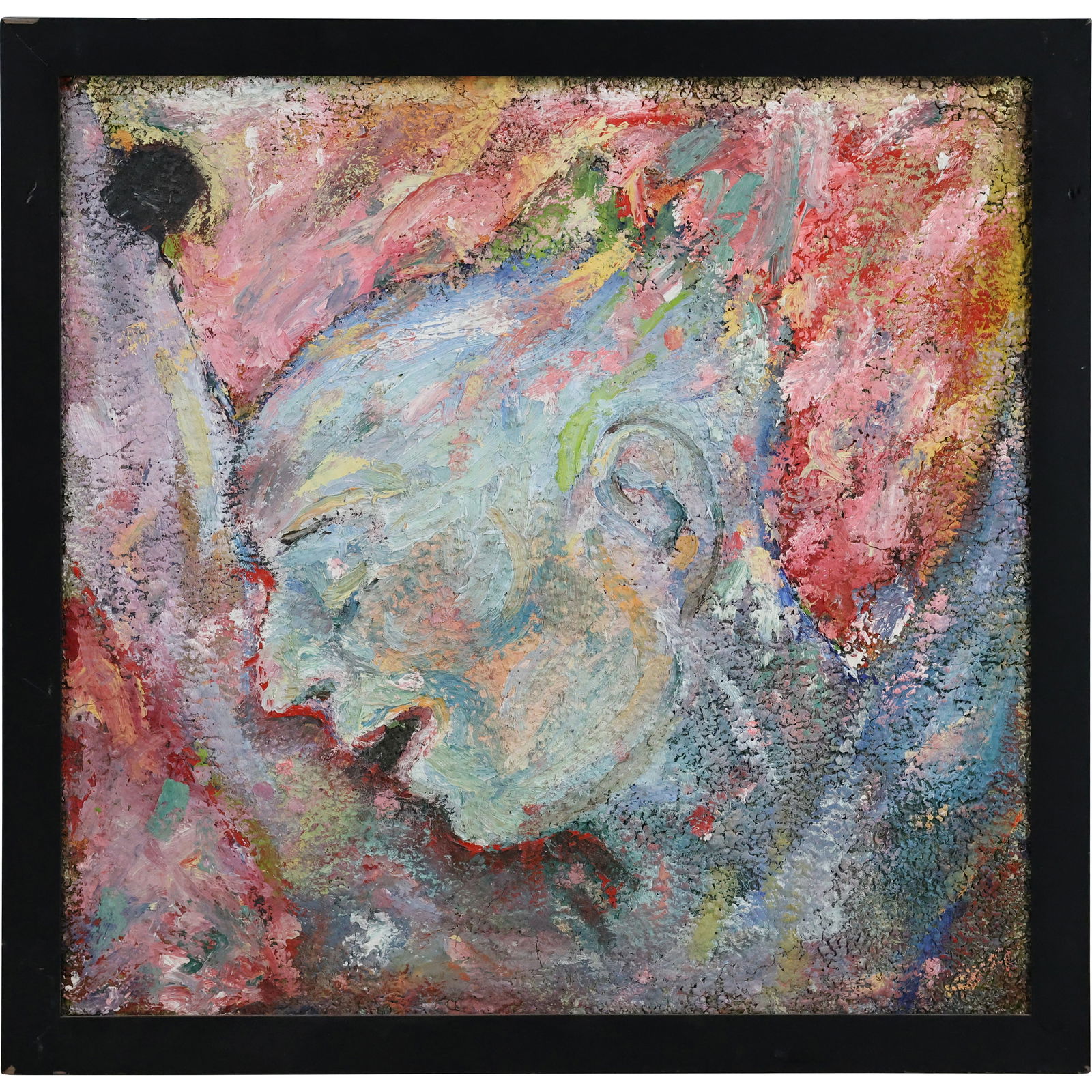 Mid-Century Modern Abstract Portrait Impasto Oil on Board Painting, Framed. (1 of 17)