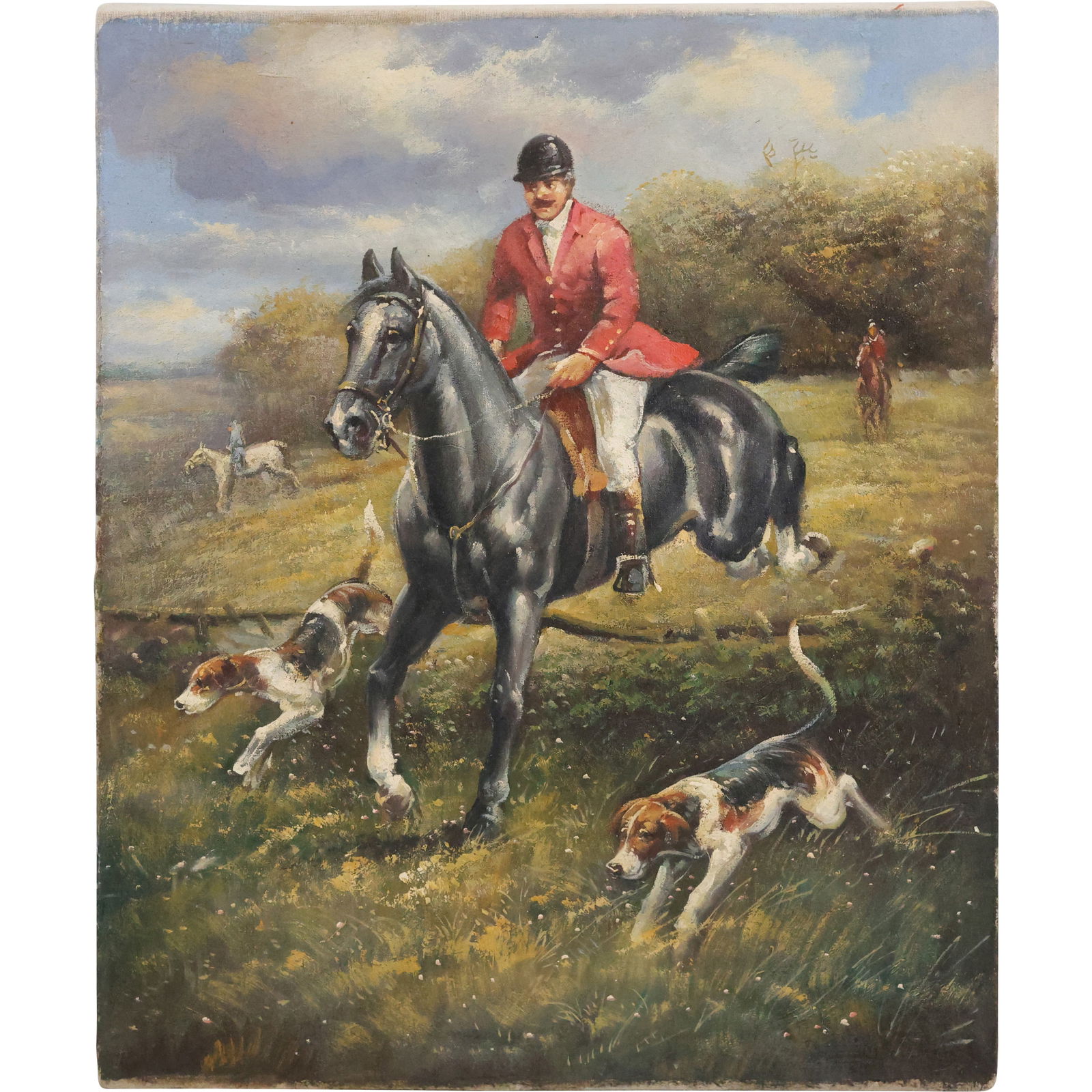 20th Century Equestrian Oil on Canvas - Fox Hunting Scene with Rider, Horse, and Hounds (1 of 11)