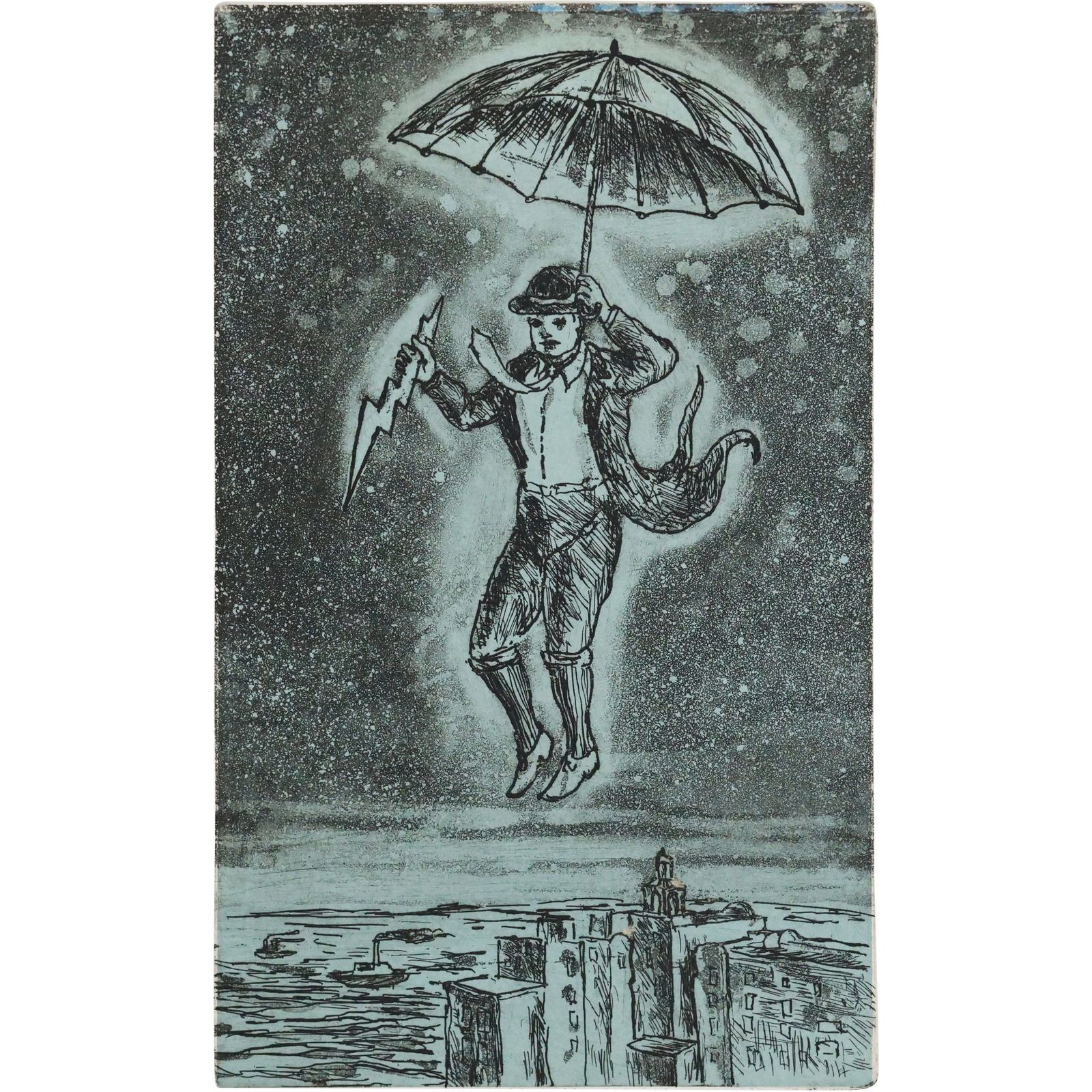Unsigned Lithograph from Estate of Peter Passuntino [b. 1936 Illinois / France] Umbrella Man (1 of 13)