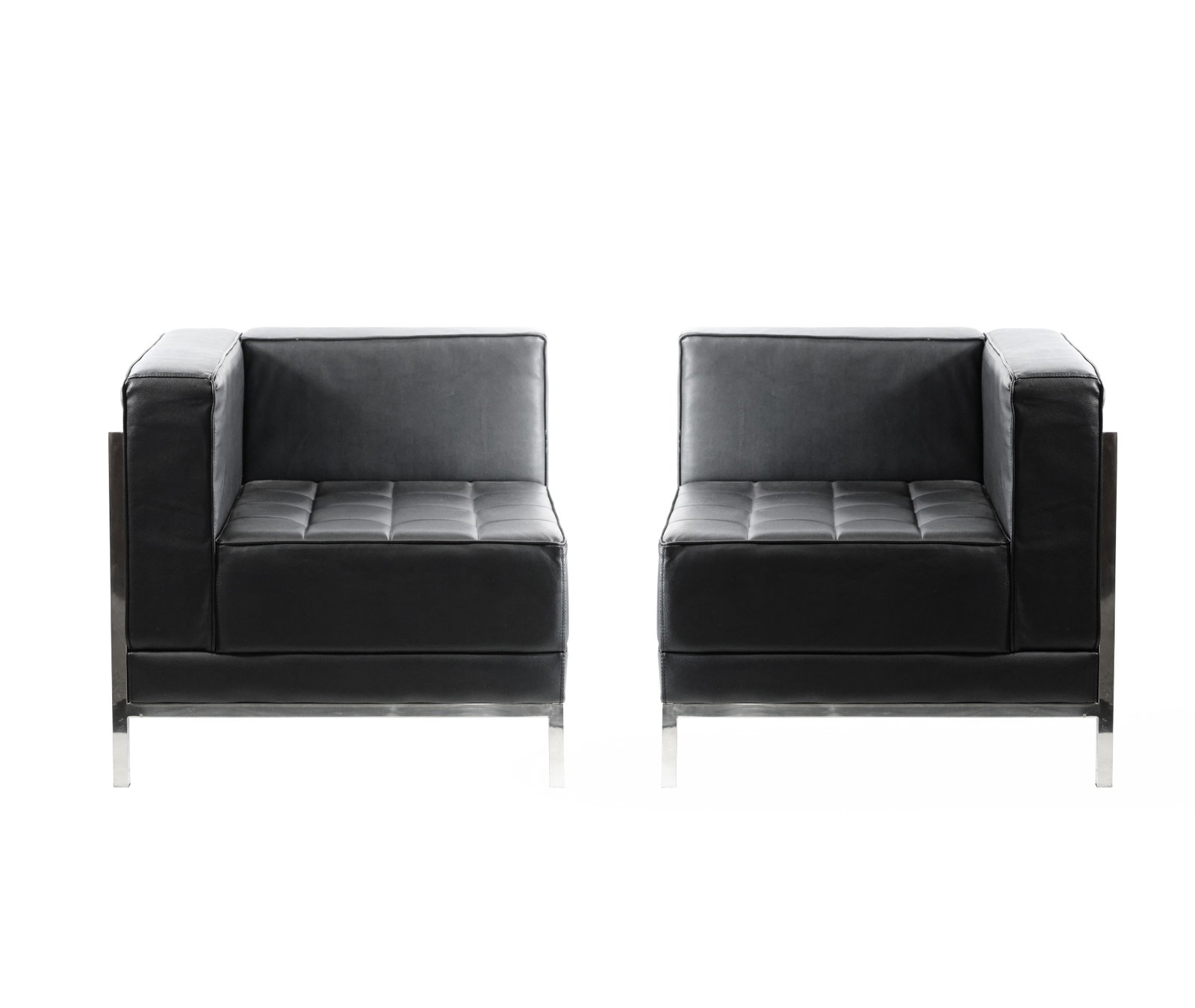 Pair Black and Tubular Chrome Occaisional Chairs, Together a Loveseat, Modern Design: Pair Black and Tubular Chrome Occaisional Chairs, Together a Loveseat, Modern Design. size: 27 h , 29 x 29 w