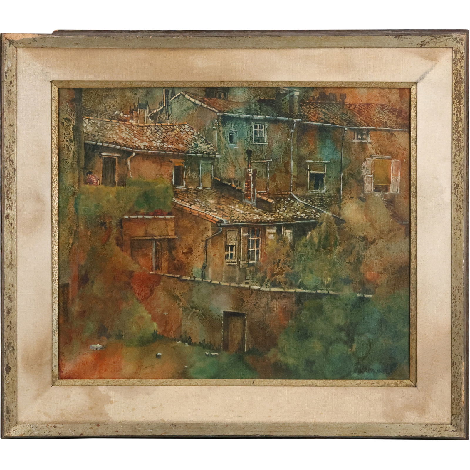 Honey W. Kurlander, American, Oil on Canvas Painting "Tile Roof Tops" Signed, Framed (1 of 15)