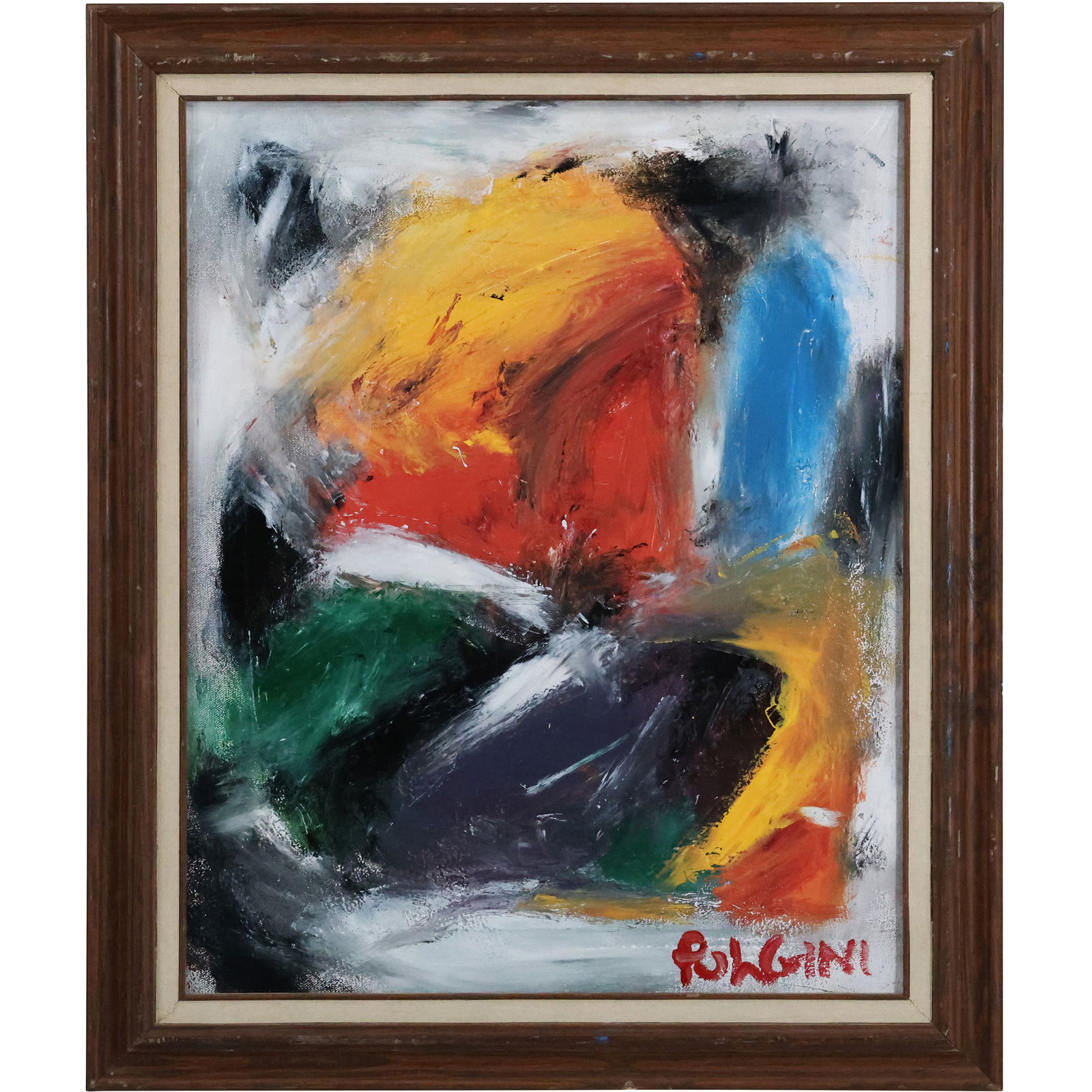 Thomas Pulgini, American, Oil on Canvas Painting Abstract Composition, Signed, Framed (1 of 17)