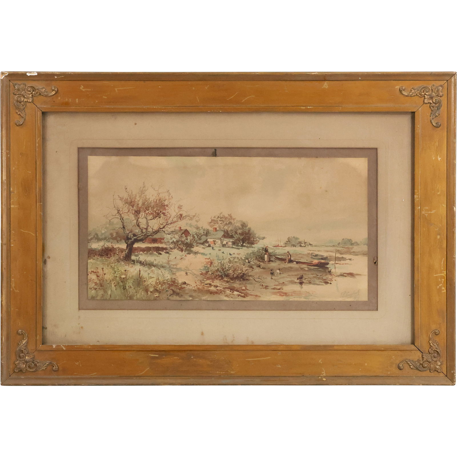 Frank F English 1897 [American] Watercolor Painting Countryside Landscape with Figures (1 of 14)