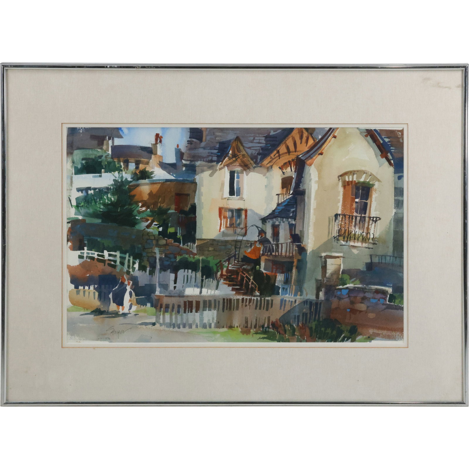 Signed Sanger, Fine Watercolor Painting "Quimpere France", Framed: Signed Sanger, Fine Watercolor Painting "Quimpere France", Framed. size: 30 x 23