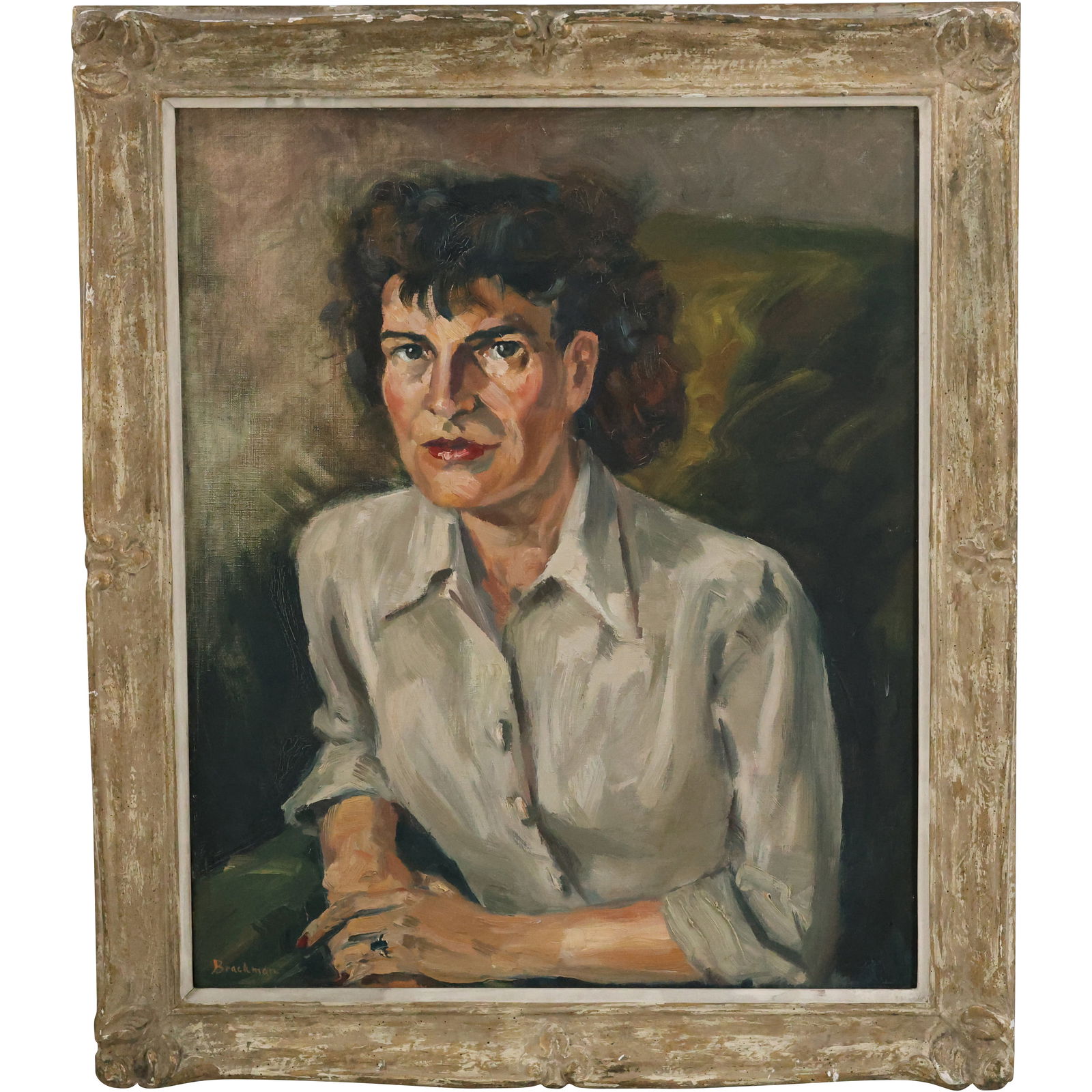Robert Brackman (1898 - 1980 American], Oil on Canvas Painting, Portrait of a Woman: Robert Brackman (1898 - 1980 American], Oil on Canvas Painting, Portrait of a Woman size: 21.75 x 18 frame: 26.25 x 22.5 ; ASKart: Robert Brackman (1898 - 1980) was active/lived in New York, Connectic