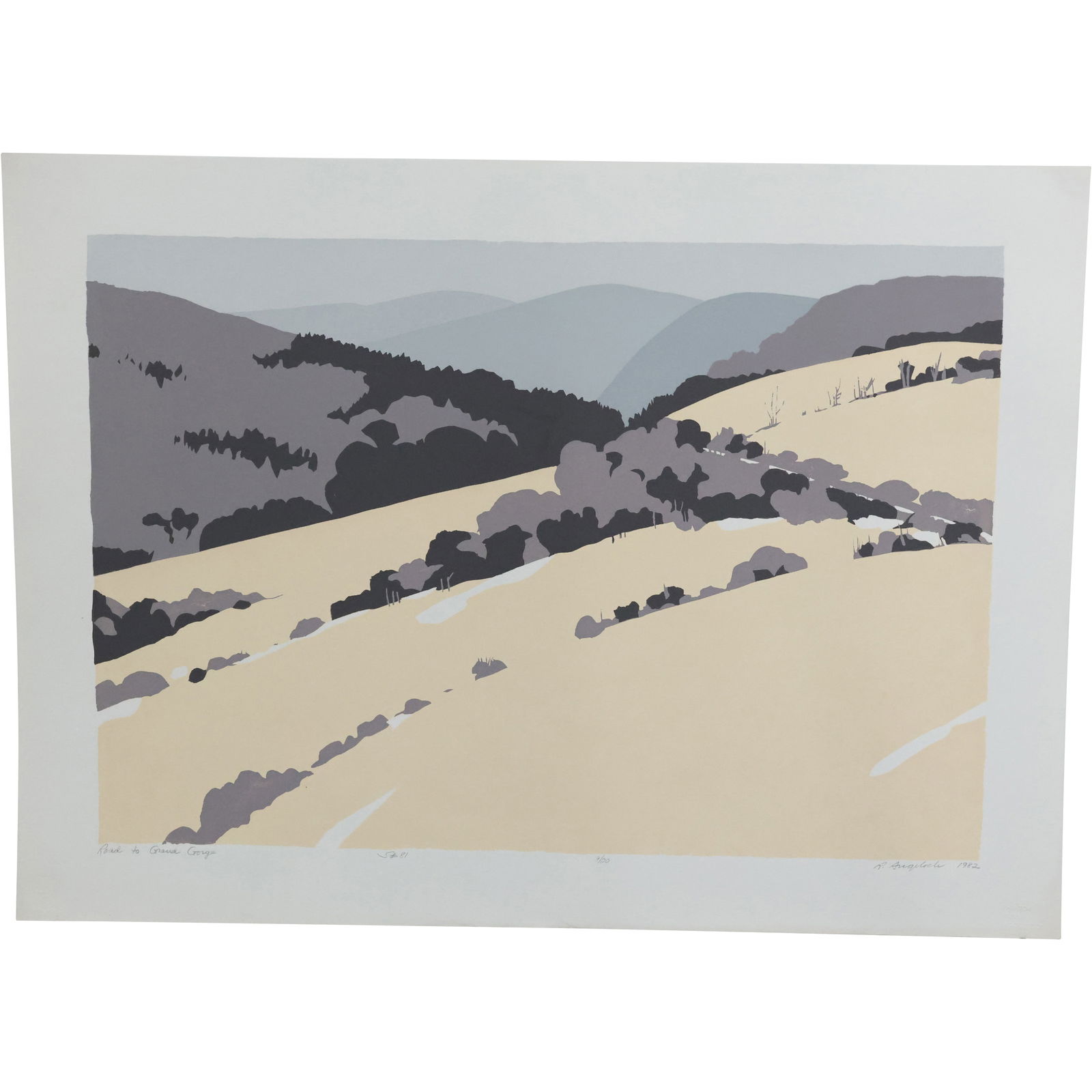 Robert Angeloch 1922-2011, Color Woodcut, Grand Gorge Road, Pencil Signed and Dated 1982 (1 of 15)