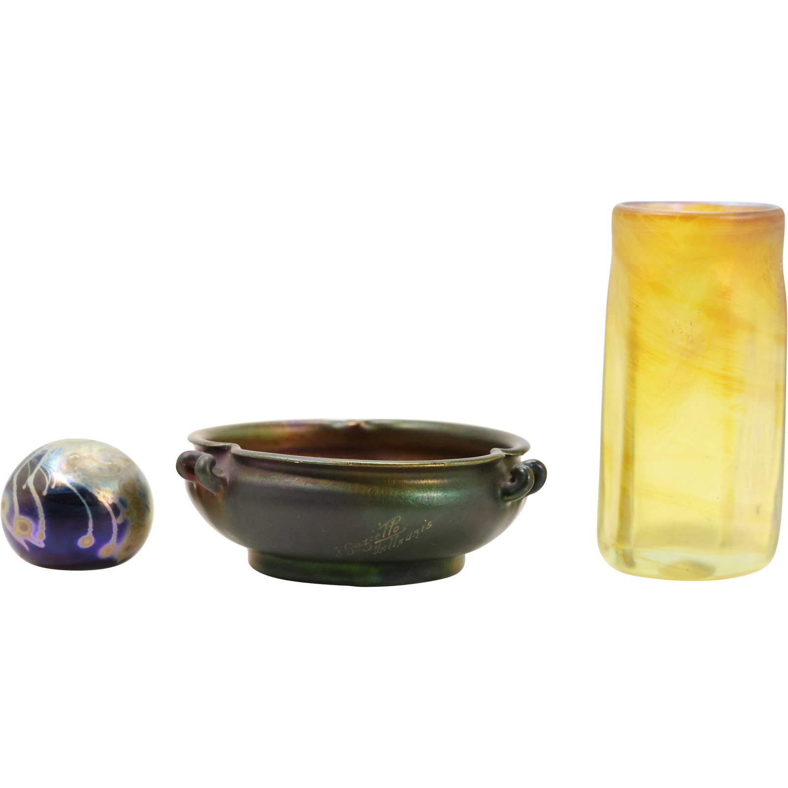 [3] Jean Baptiste Gaziello (1871 - 1957) Vallauris Art Glass Nouveau Bowl; Art Glass Paperweight; (1 of 20)