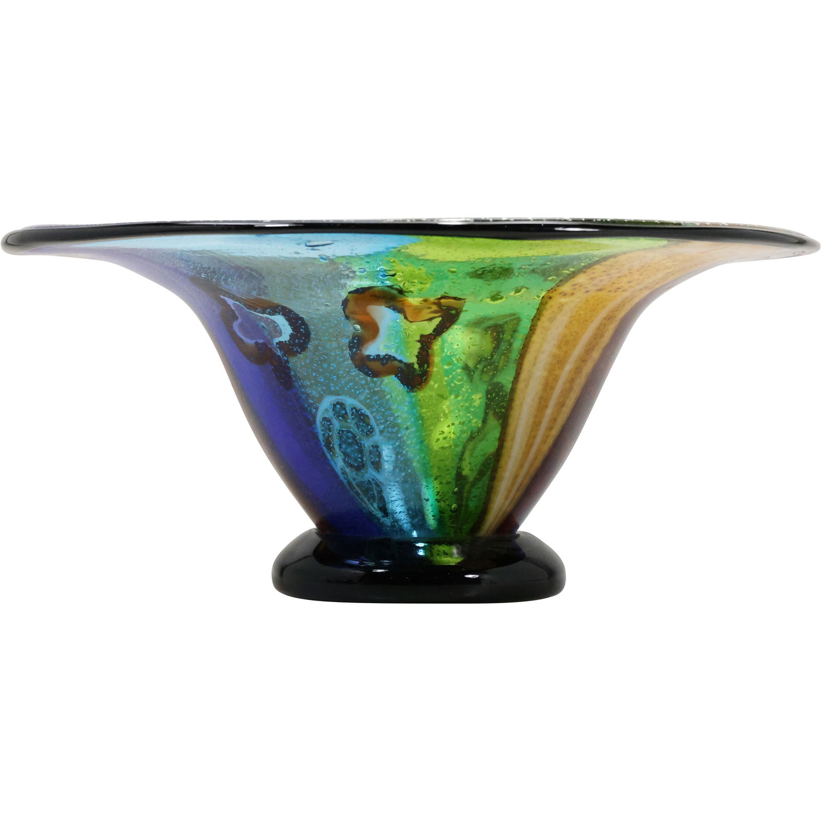 Art Glass Rainbow Colors Large Pedestal Base Center Bowl 17 inches diameter (1 of 15)