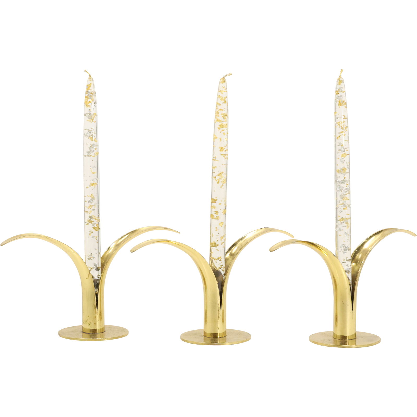 Set of 3 Ystad Metall Sweden Lily Candlesticks - Mid-Century Modern with Gold Fleck Candles (1 of 12)
