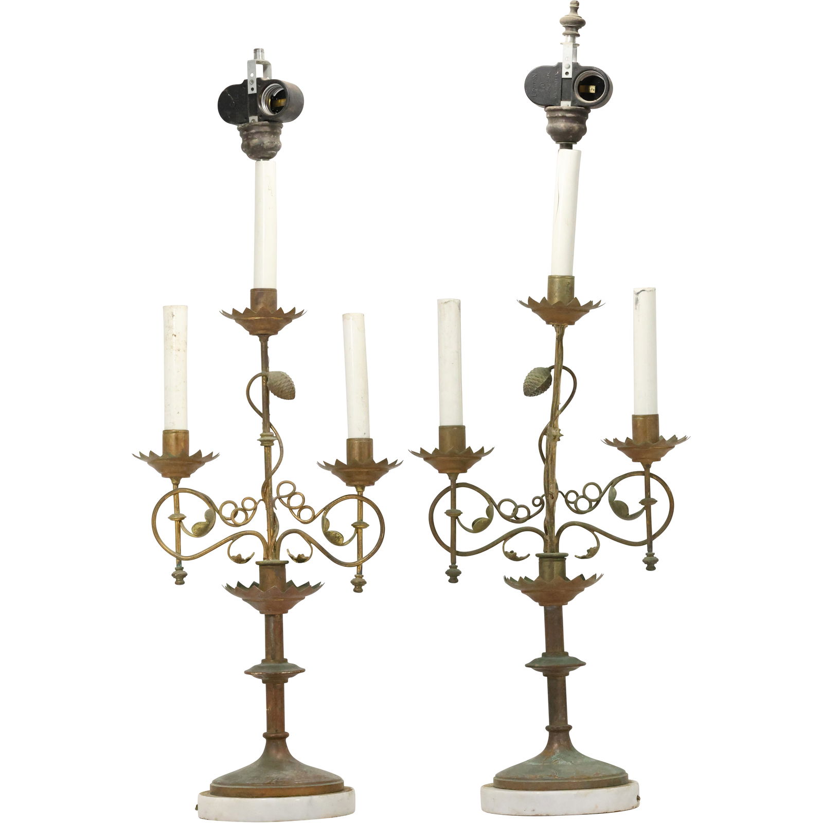 Pair of 19th Century French Victorian Bronze Baroque 3-Light Candelabras on Marble Bases (1 of 14)