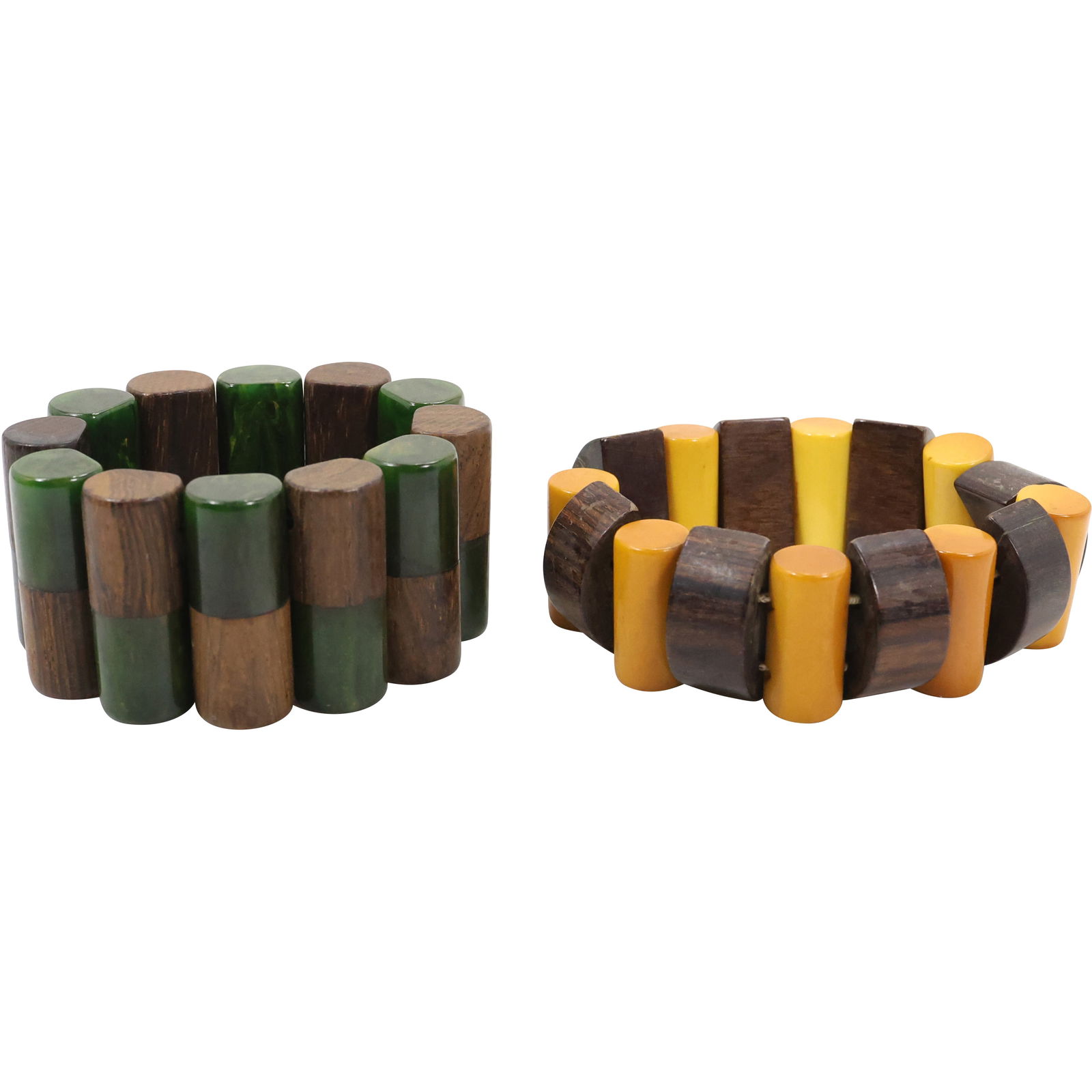 Butterscotch BAKELITE and Teak Wood Stretch Bracelet & Emerald BAKELITE and Walnut (1 of 12)