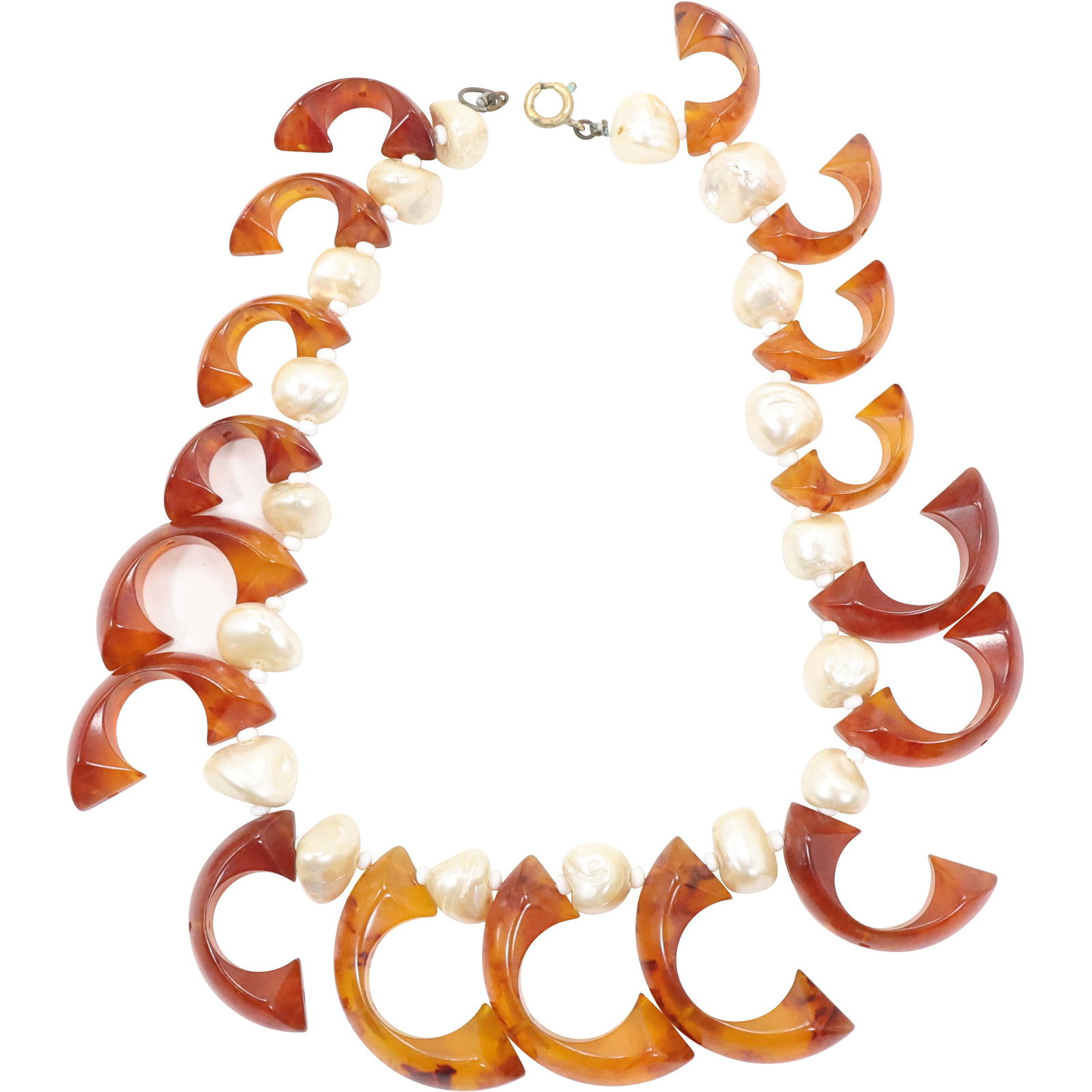 Amber BAKELITE and Faux Pearls Necklace 15 inches x 1 3/4 in. to 1 in. (1 of 16)
