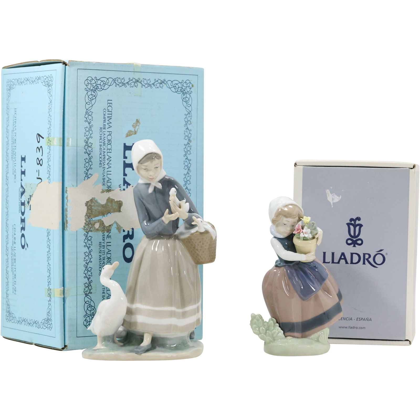 2 LLADRO Fine Porcelain Figures in Boxes, Young Woman with Ducks, Girl Holding Basket (1 of 18)
