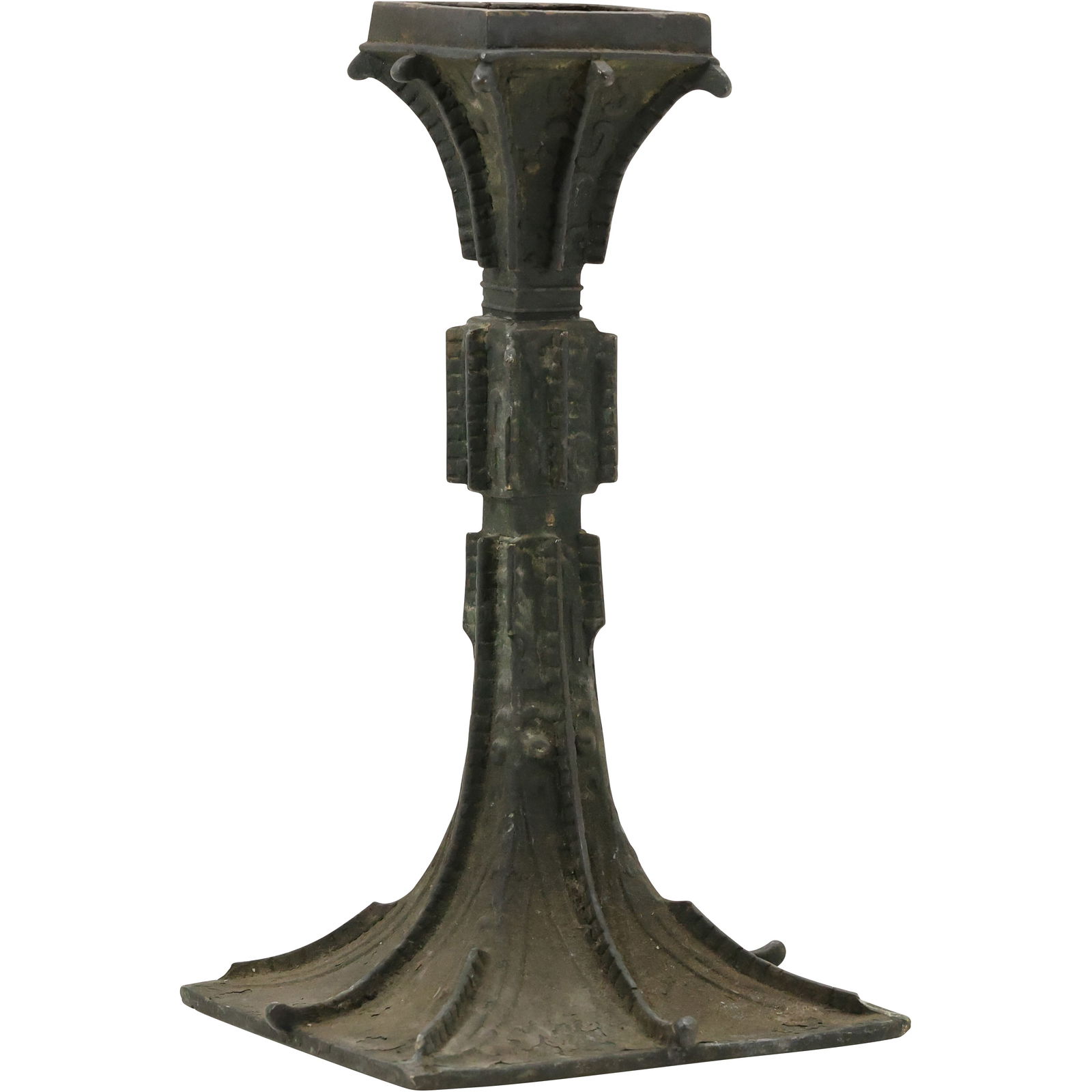 19th C. Chinese Archaic Style Cast Iron Square Section Vase 12.25 in. height (1 of 17)