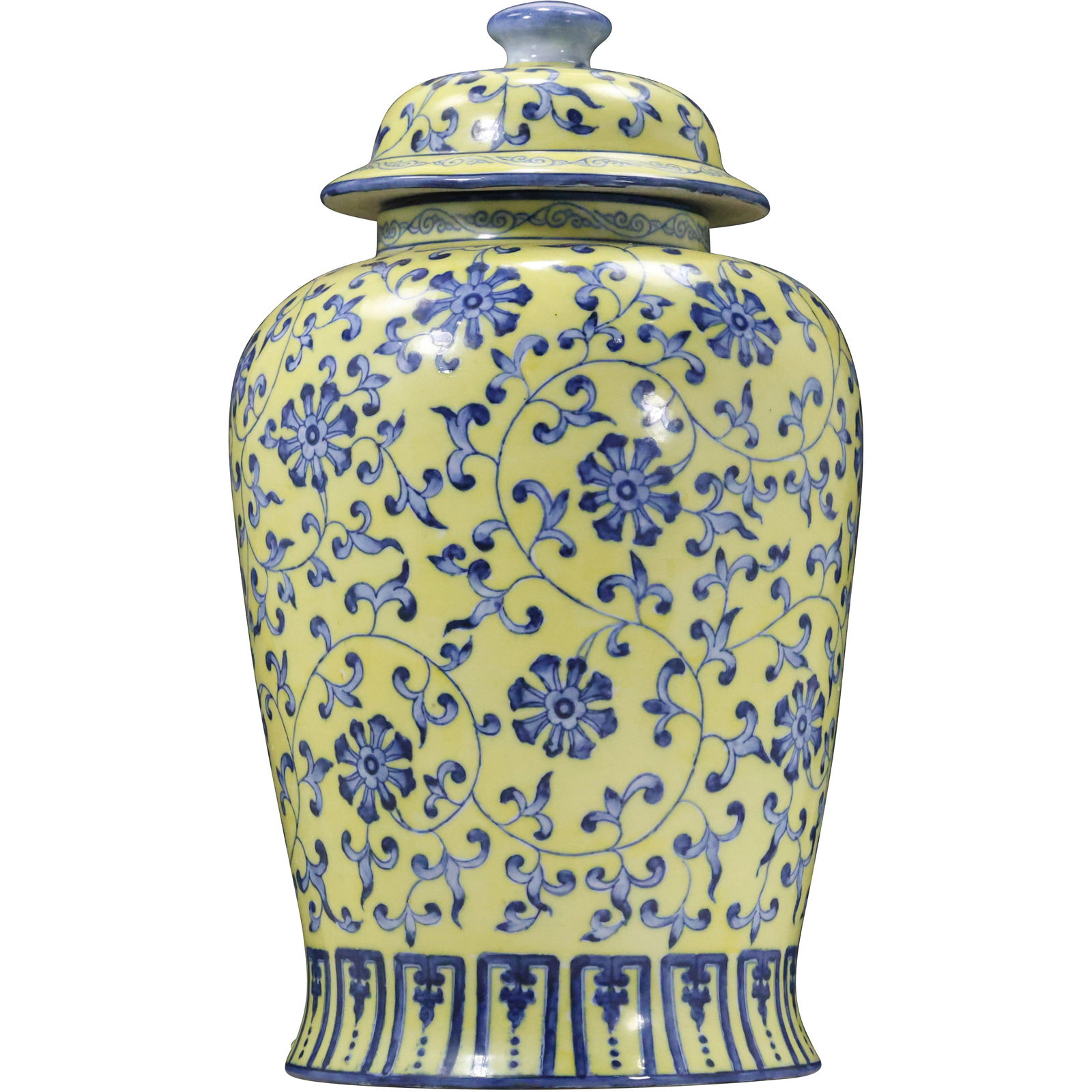 Antique Qing Chinese Porcelain Yellow Ground Blue Lotus Large Ginger Jar Signed Twice 16.5 in. h. (1 of 14)