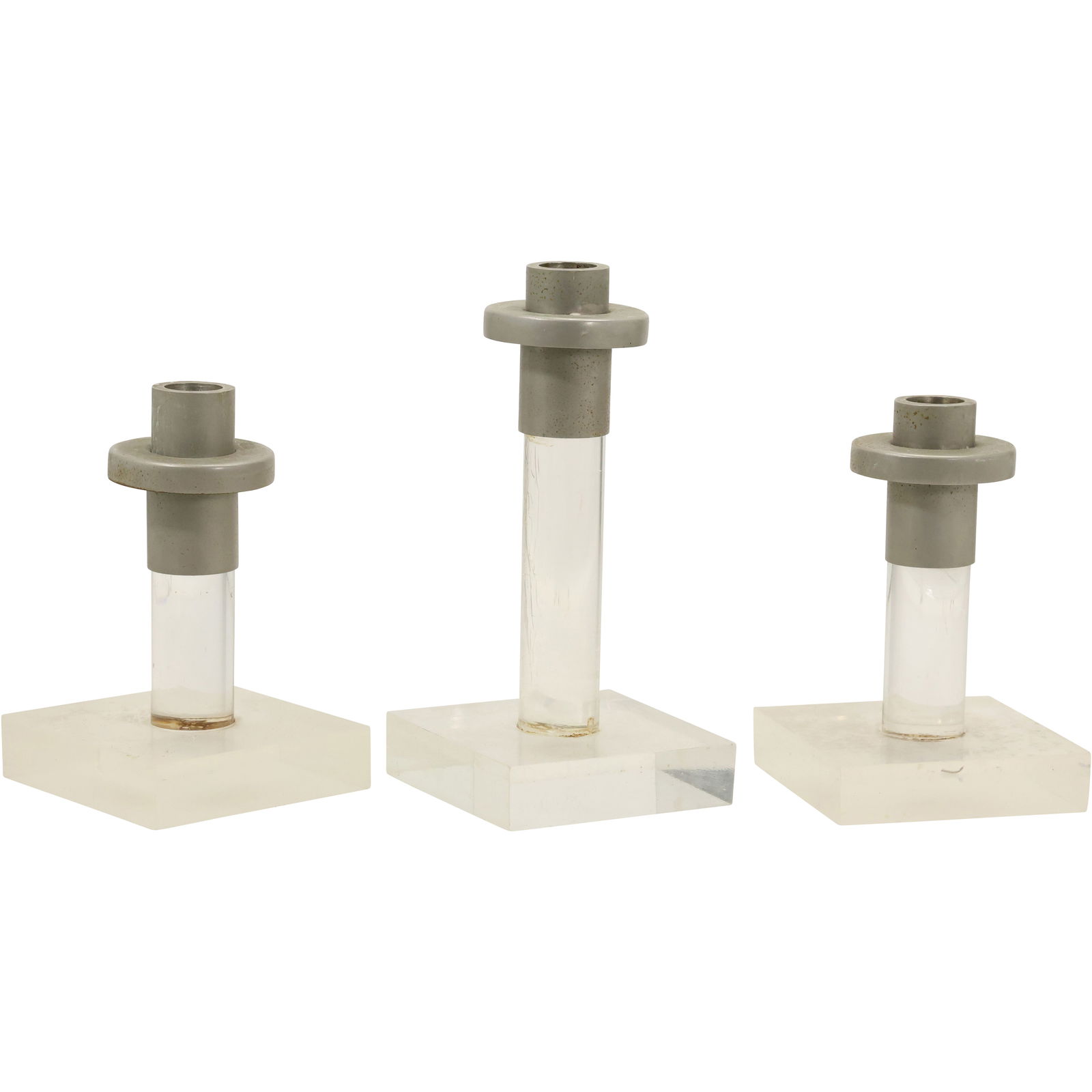 Set of Three 1960s Dorothy Thorpe Candlesticks Lucite and Metal 6 in. to 8 in. heights (1 of 7)