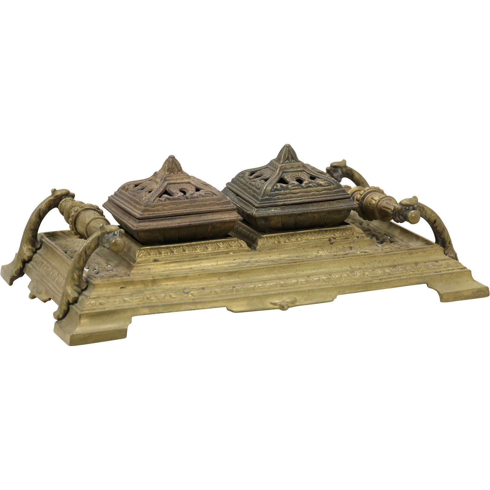 T & T Bronze Victorian Renaissance Desk Top Double Ink Well and Pen Rest 11 in. x 8 in. (1 of 16)