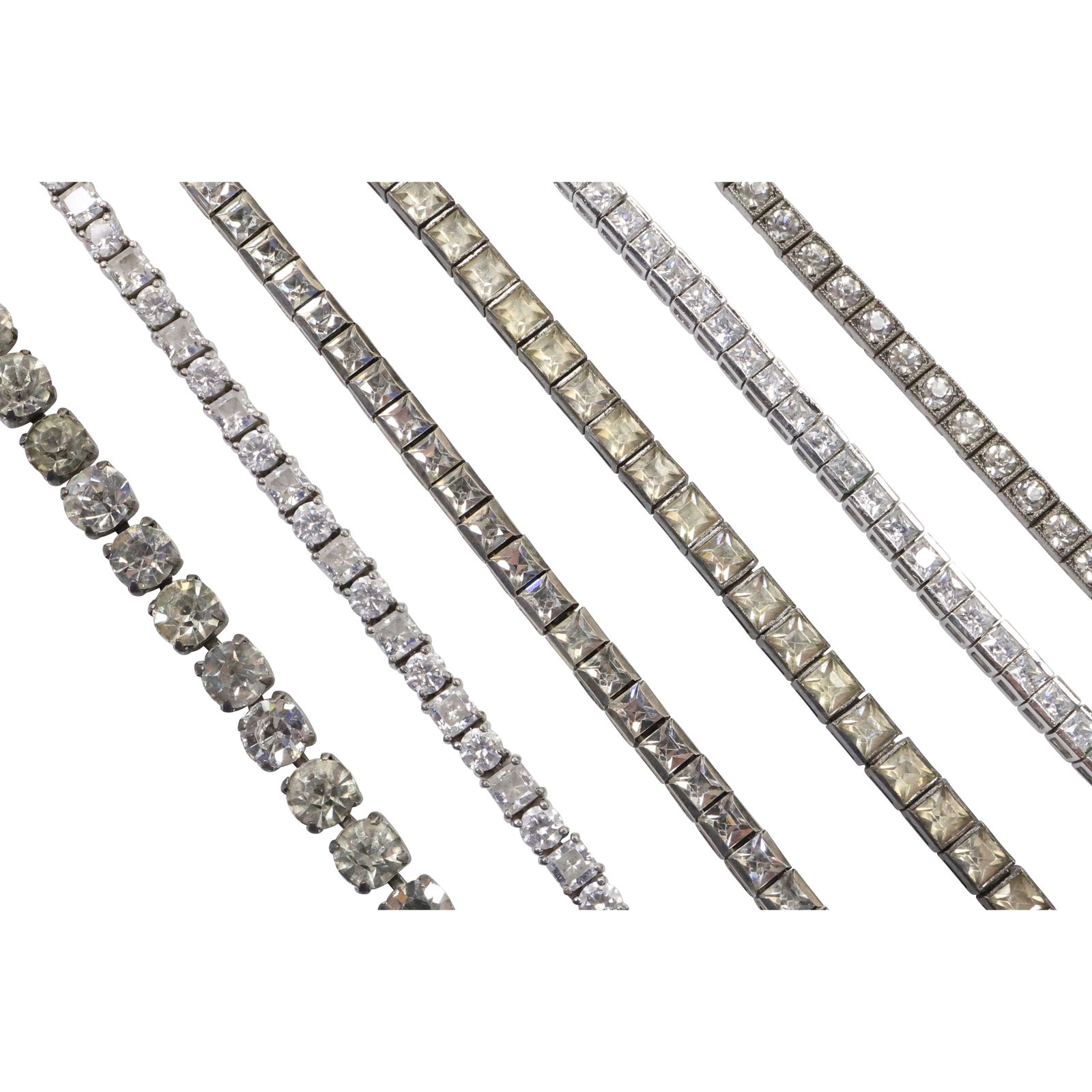 6 Assorted Sterling Silver with CZ Tennis Bracelets: Sterling Channel Setting 7 in.; Sterling Round (1 of 16)
