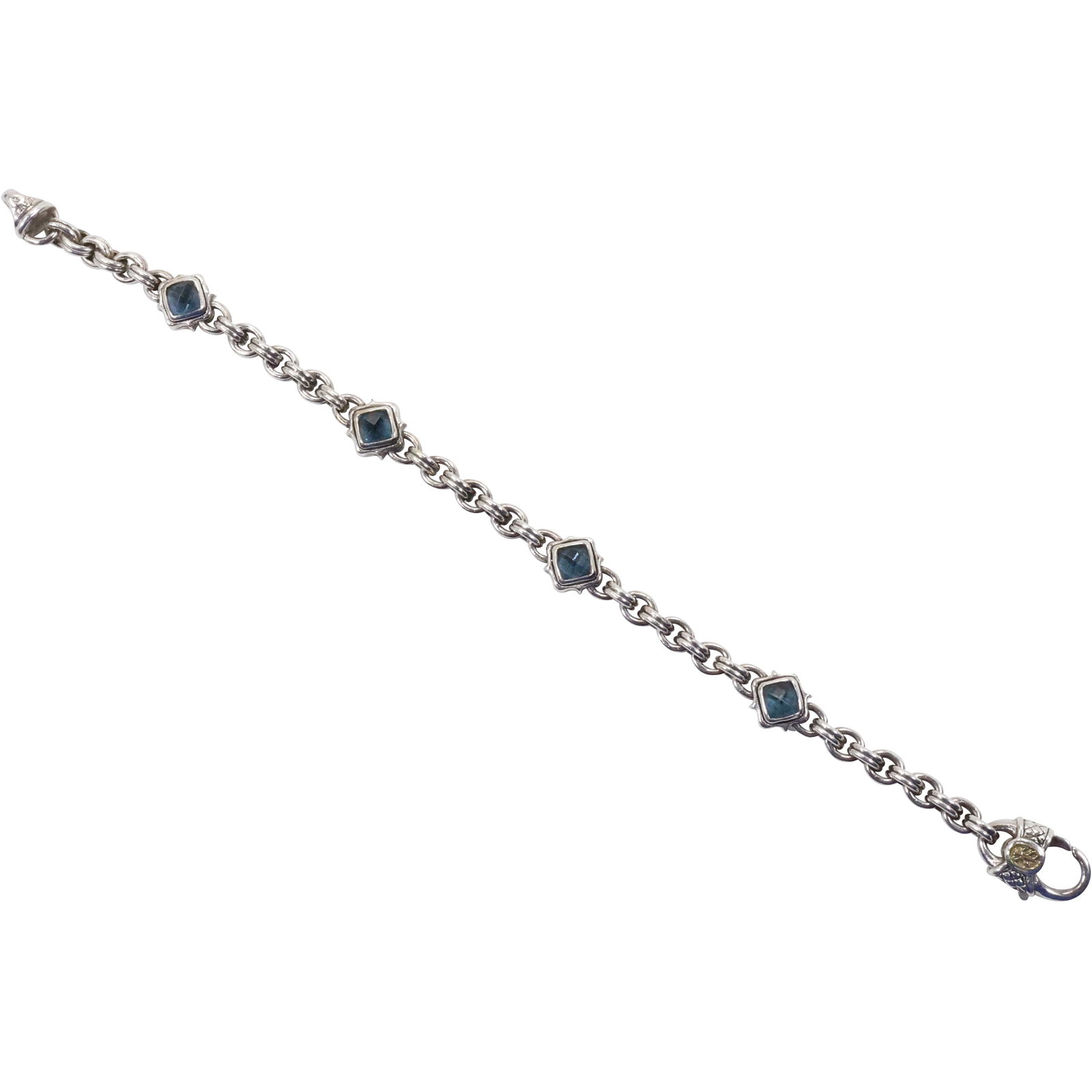 marked .925 [Sterling] 750 [18K] Scott Kay Bracelet with 4 Faceted Blue Topaz Stones 7 in. x 3/8 in. (1 of 11)