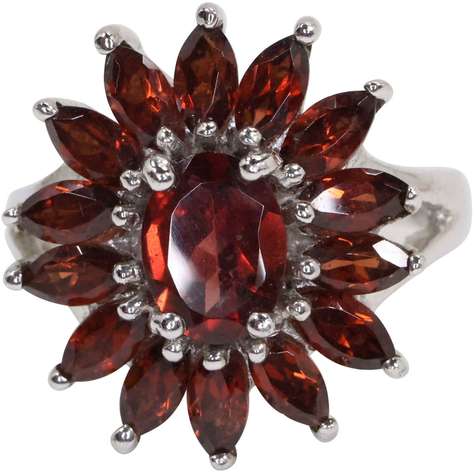 .925 Sterling Silver with Garnets Cocktail Ring Size 8 , 7/8 in. 3/4 in. (1 of 13)