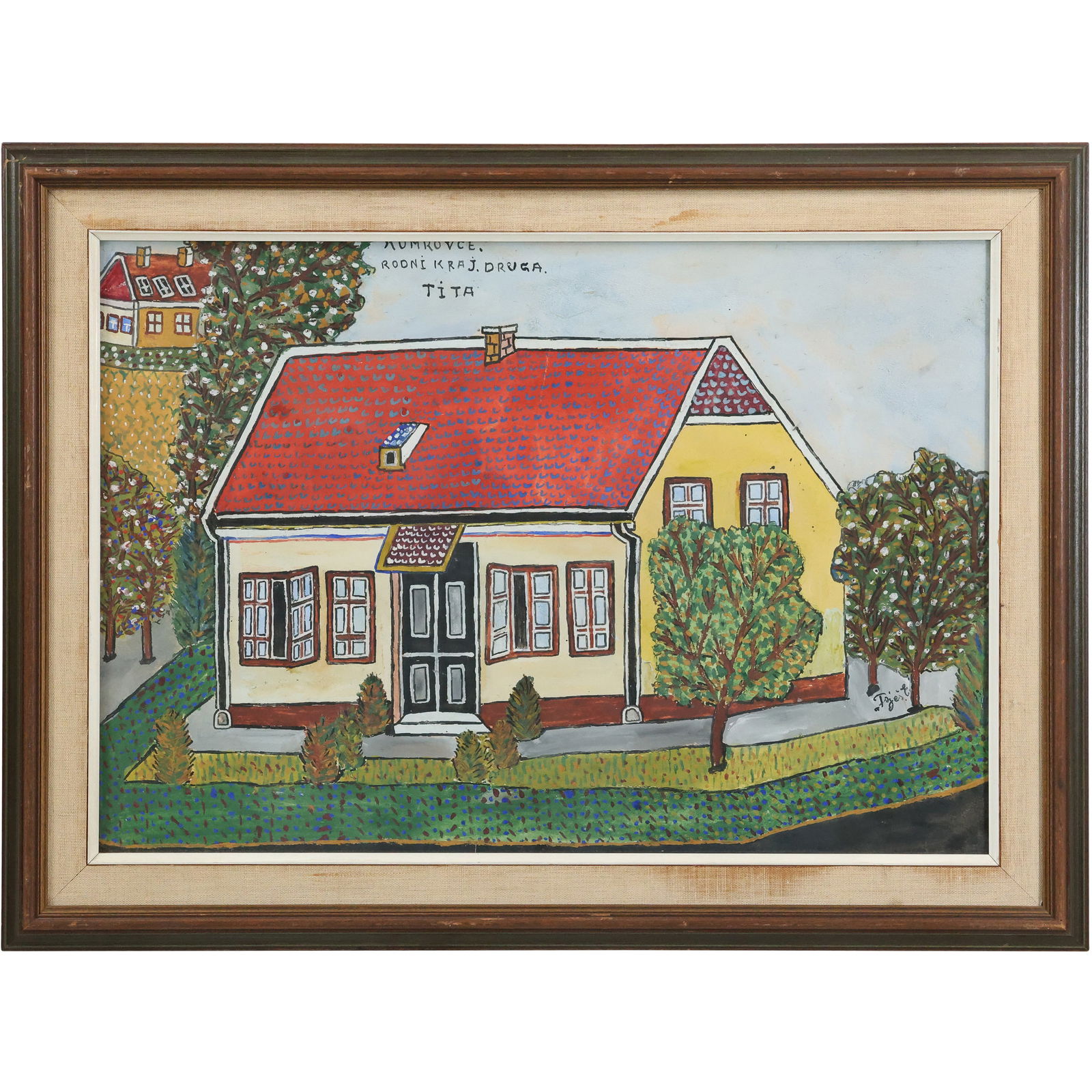 Signed Tagart, Folk Art Naive Oil Painting on Paper, Cottage, Framed (1 of 17)