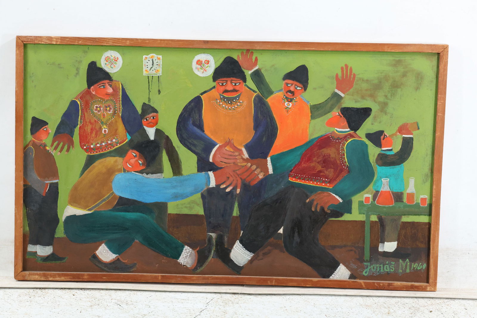 Martin Jonas 1960, Oil on Canvas Painting, Gentlemen Dancing in a Pub, Signed and Label (1 of 14)