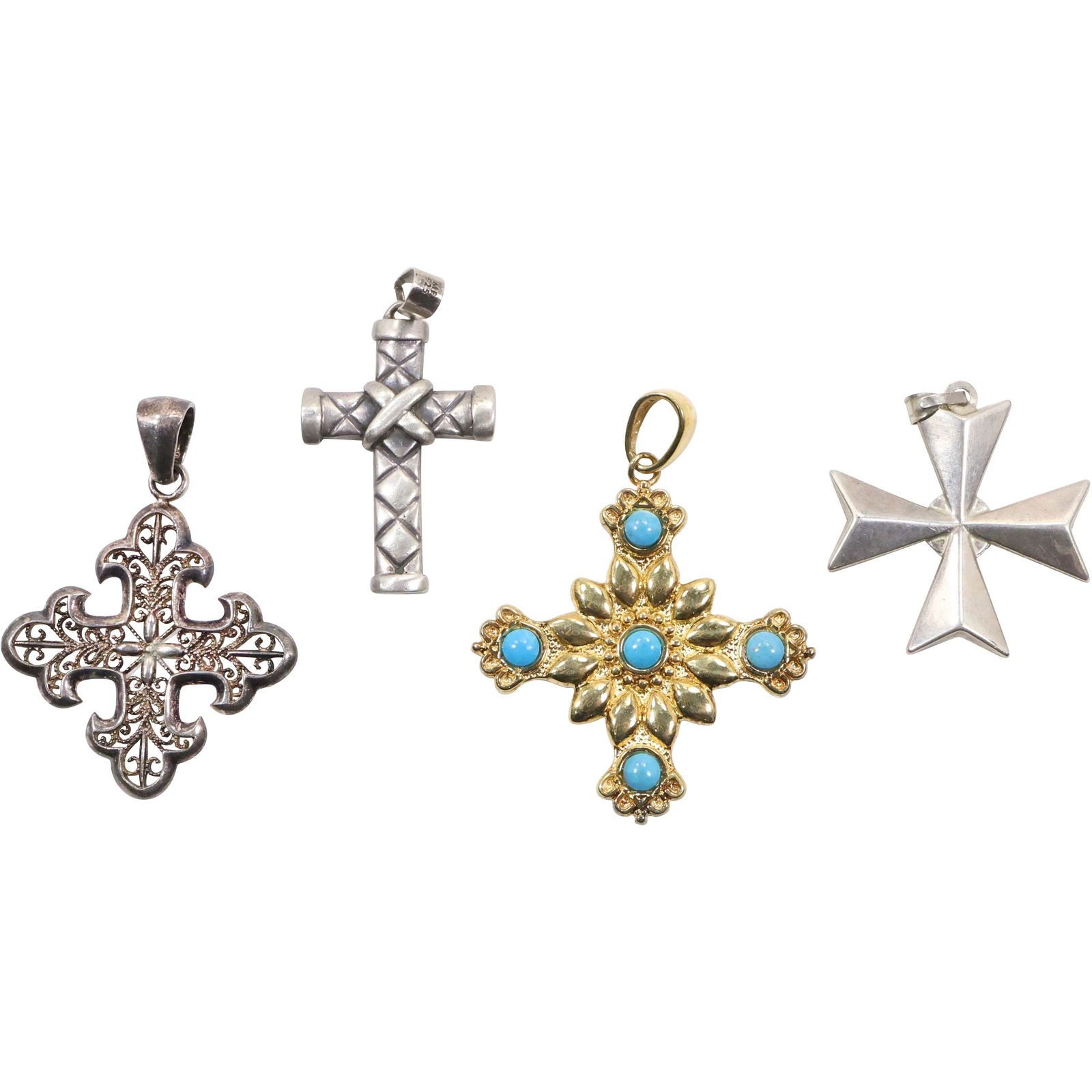 [4] Assorted Sterling Silver Religious Crosses: Filigree Cross Pendant 2 in. x 1 1/2 in.; .925 Cross (1 of 15)