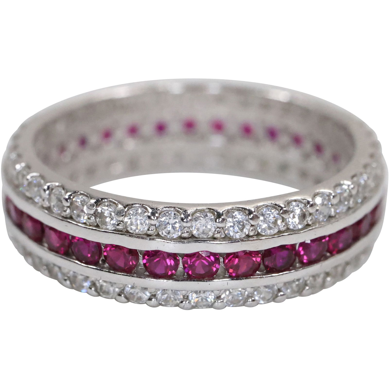 .925 Sterling Silver CZ with Rubies Band Ring Size 9 , 7/8 in. x 1/4 in. (1 of 11)