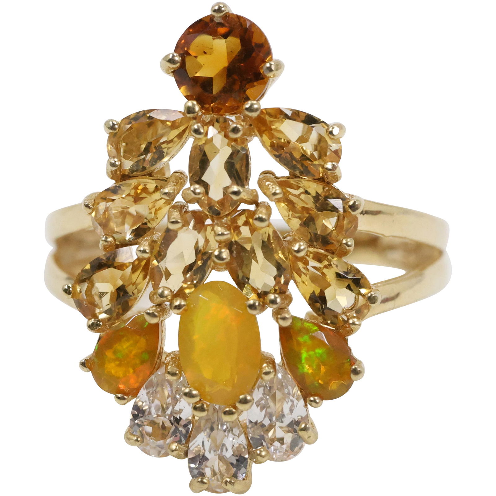 Important Stunning BBJ .925 Sterling Silver Citrines, Opals, White Sapphires Ring Size 9 (1 of 14)