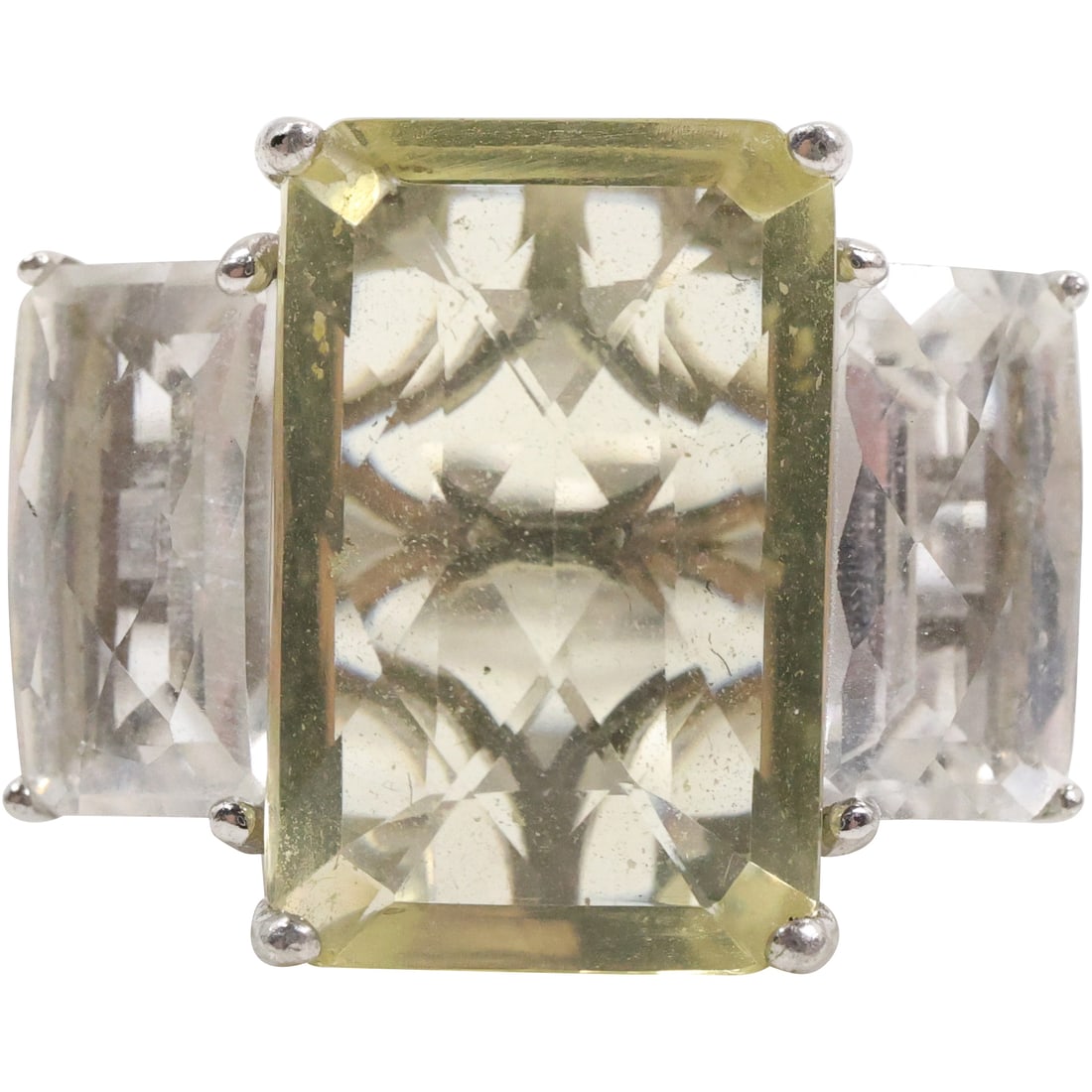 .925 Sterling Silver SKJ White Amethyst with Citrine Center Stone Ring Size 8, Sai Brazil Quality (1 of 17)
