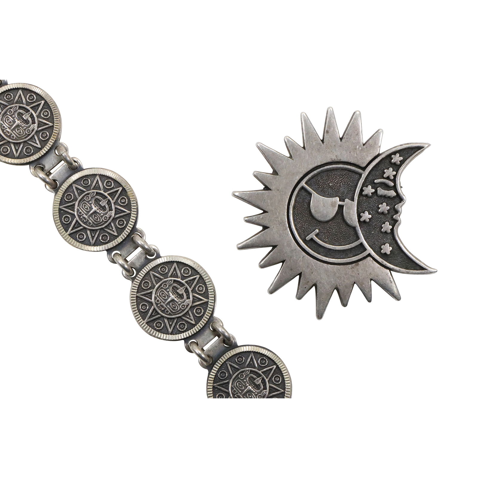 [2] .925 Sterling Silver 38.3 grams: Celestial Bracelet MO 68 Mexico .925 8 in. x 3/4 in. & (1 of 15)