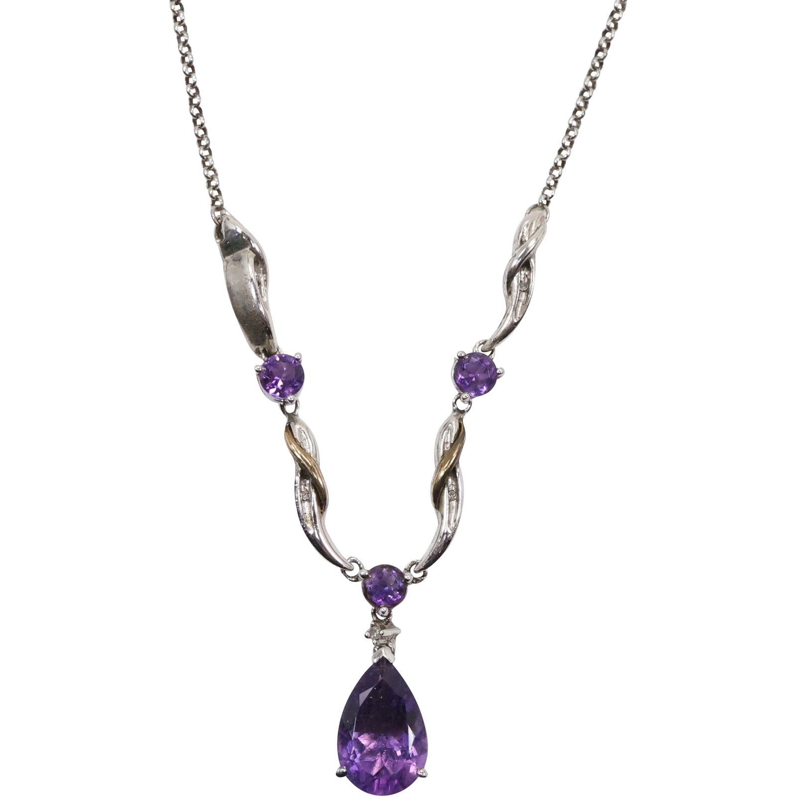 .925 Sterling Silver with Purple Amethyst Tear Drop Pendant Necklace 17 in. x 3/4 in. x 1/4 in. (1 of 10)