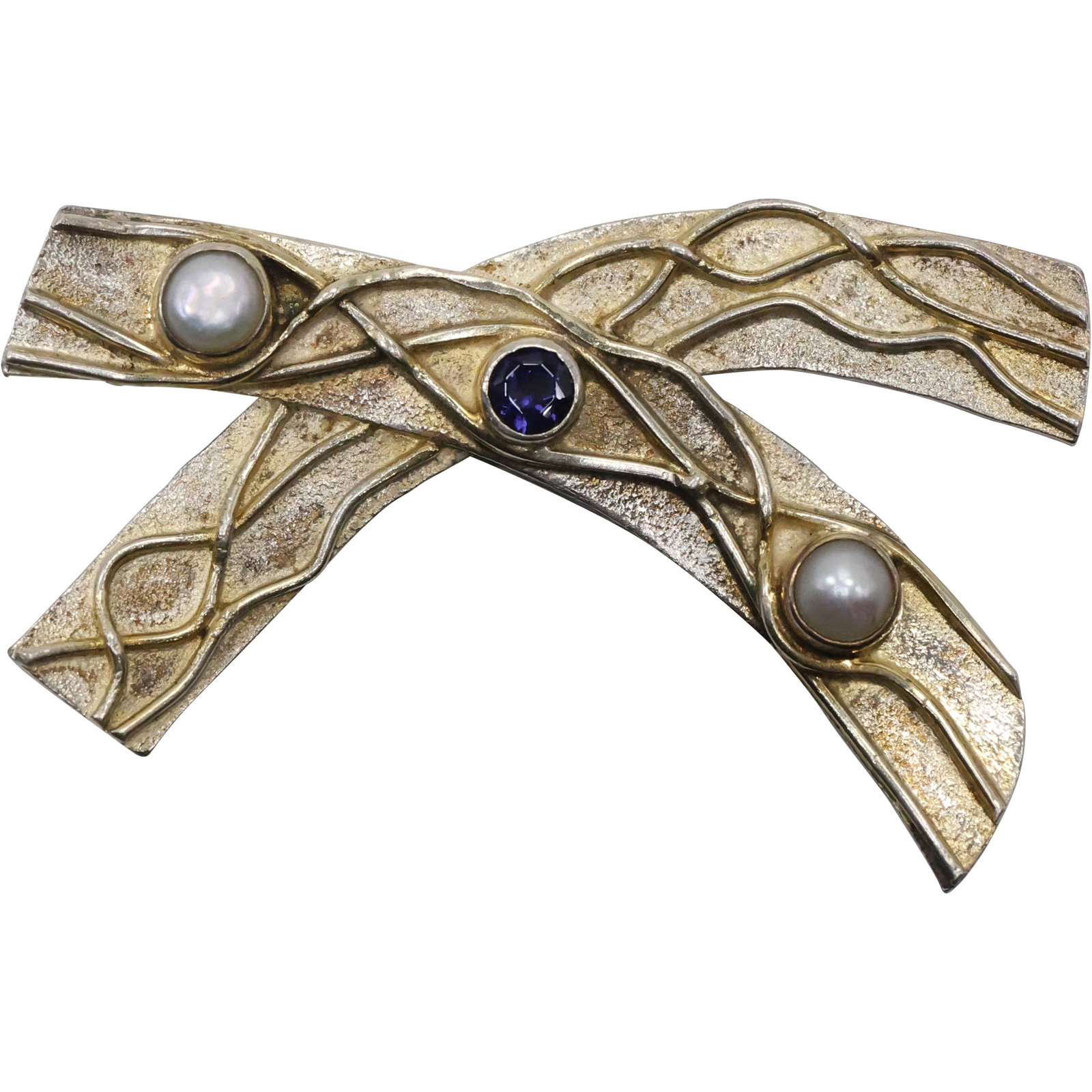 Sterling Silver with Freshwater Pearls Cultured and Tanzanite Center Stone Pin 2 in. x 1 1/4 in.: Sterling Silver with Freshwater Pearls Cultured and Tanzanite Center Stone Pin 2 in. x 1 1/4 in.