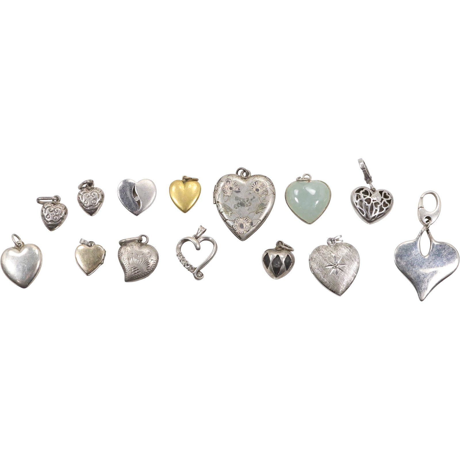 14 Assorted Sterling Silver 38.1 grams Heart Lockets, Charms, Pendants: Locket 1 1/4 in. x 1 in.; (1 of 16)