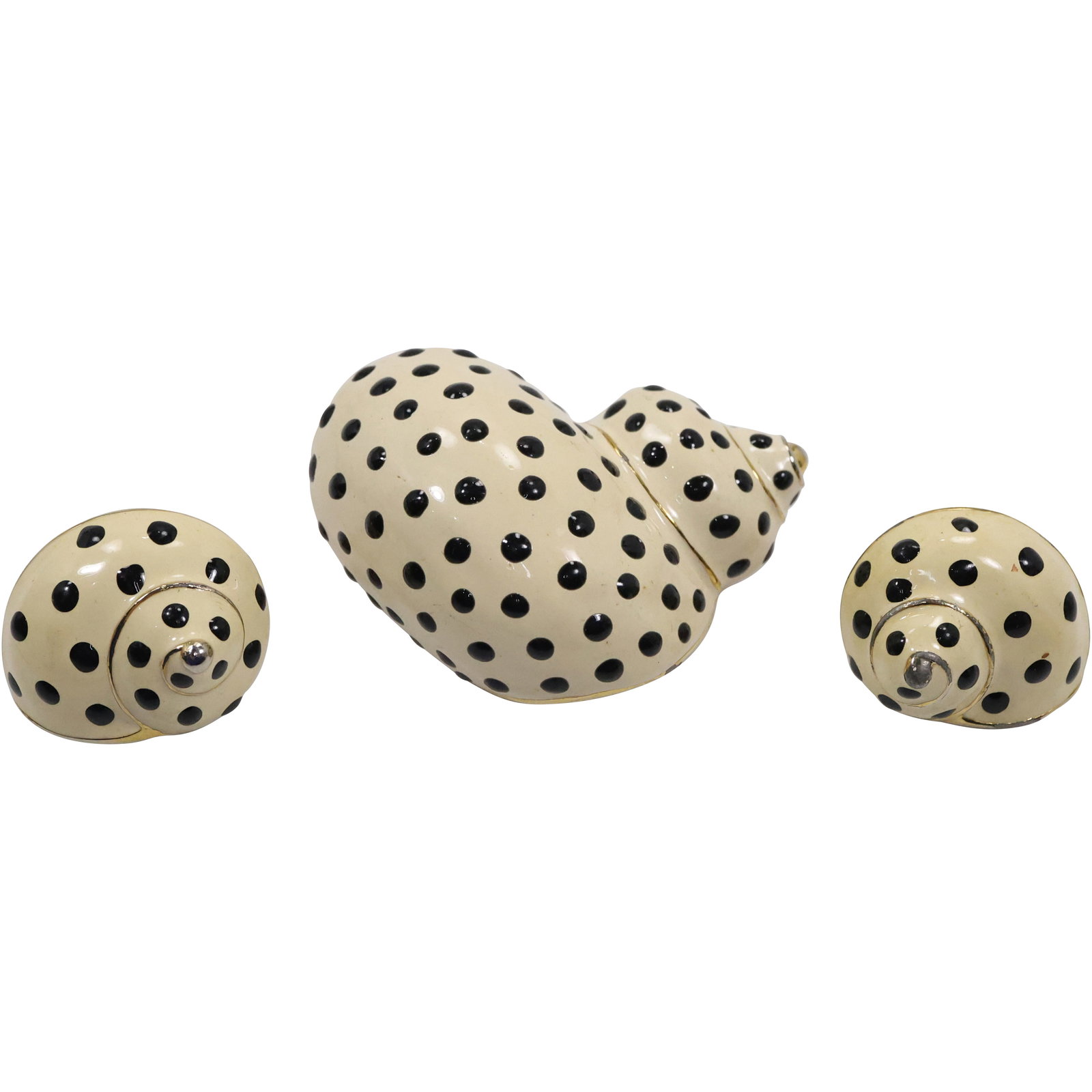 3 Pc. Kenneth Lane Sea Shell Ivory Enamel with Black Polka Dots Pin and Earrings Set (1 of 8)