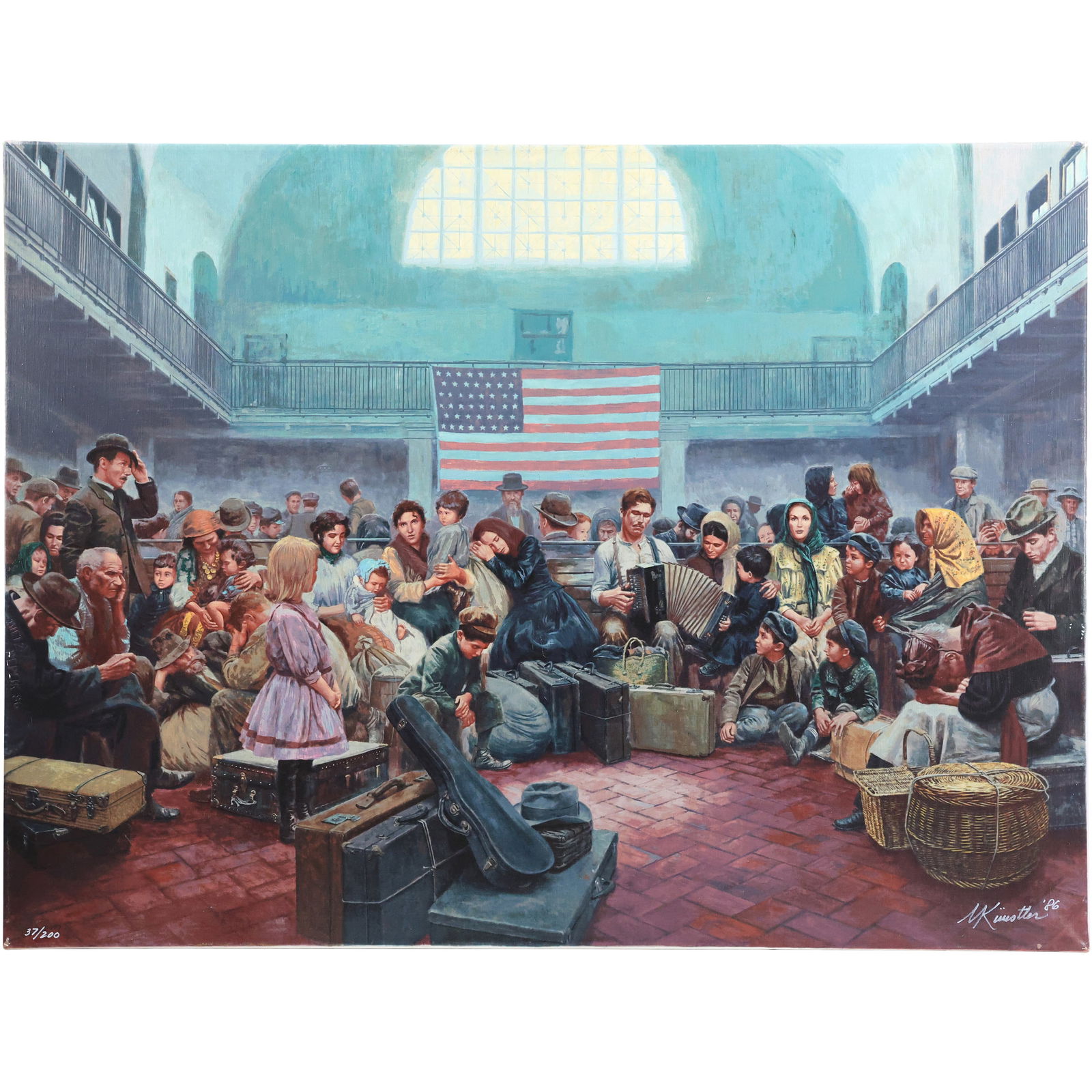 Mort Kuntsler "Ellis Island Main Hall" Large Serigraph on Canvas Signed & Numbered 37/200 (1 of 13)