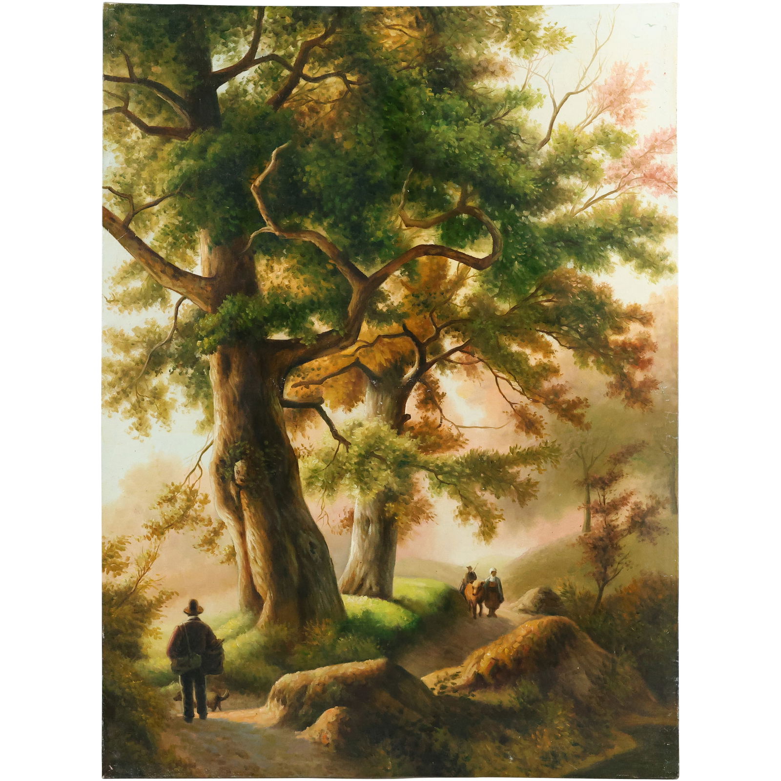 Romanticized Woodland Landscape with Figures on Dirt Path 30 in. x 40 in. Unsigned Unknow Artist (1 of 16)
