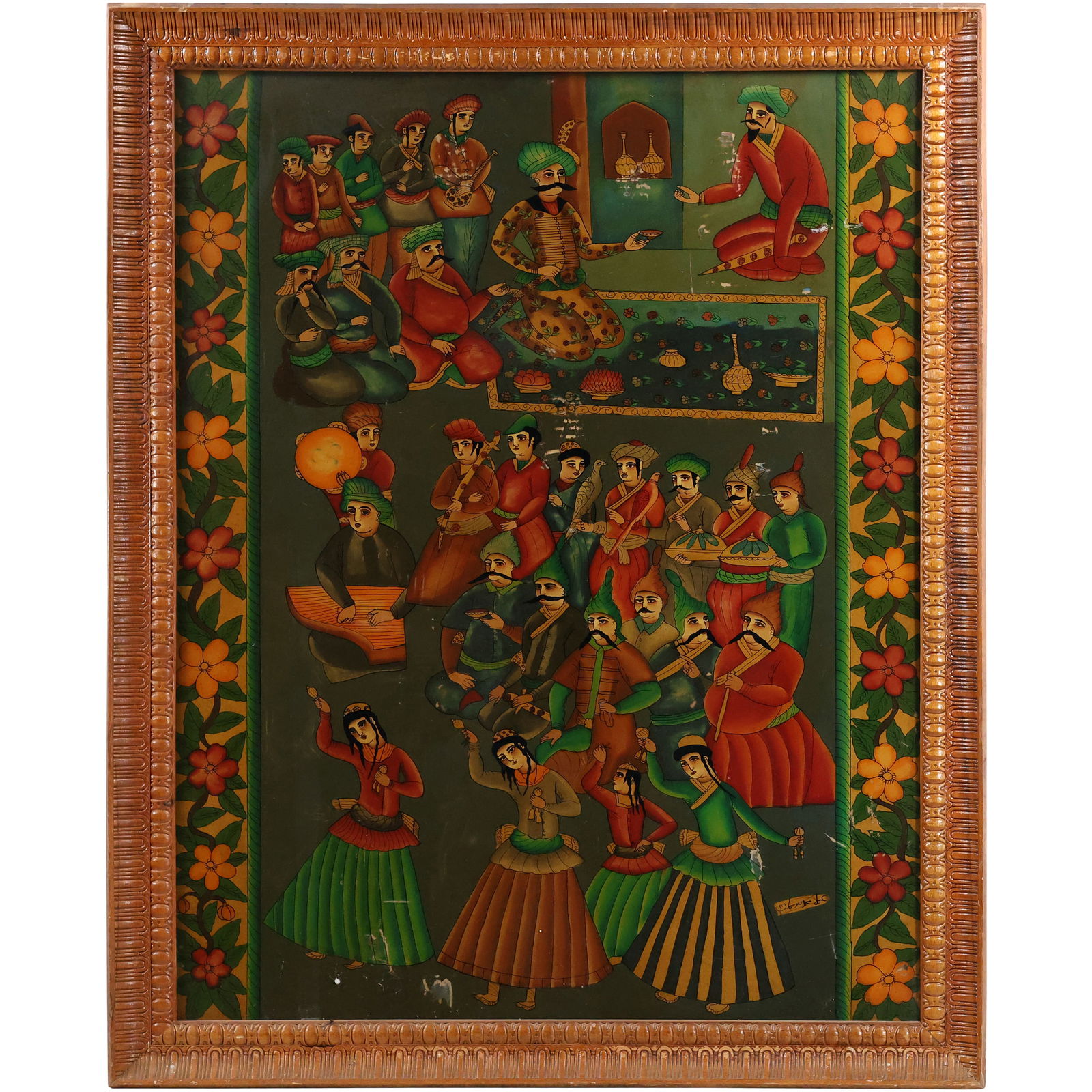 Large Oil on Board Painting PERSIAN QAJAR DYNASTY, Many Figures, Framed (1 of 18)