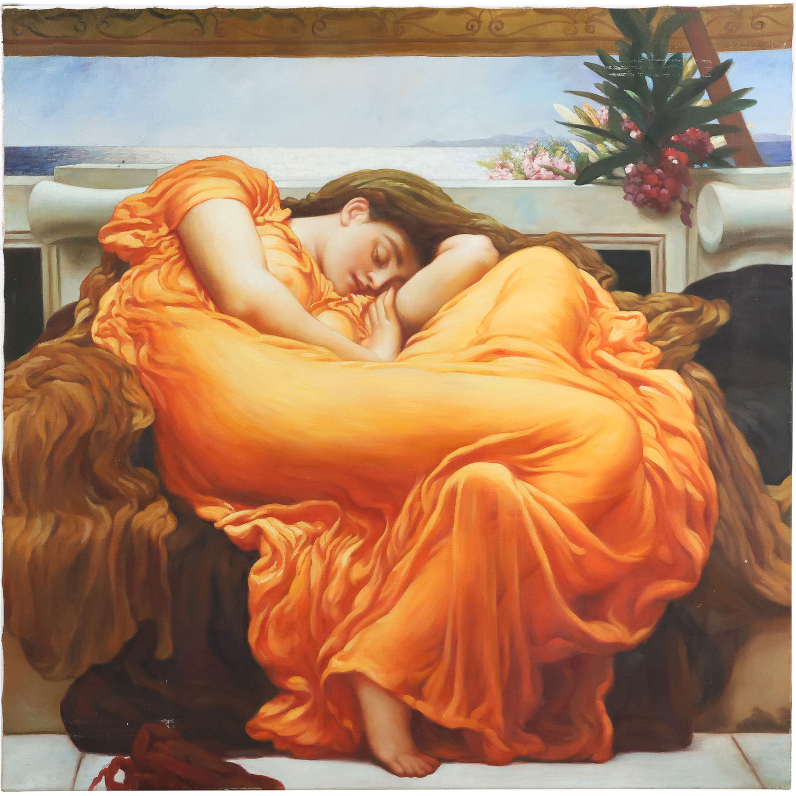 Flaming June by Sir Frederic Lord Leighton, Large 20th C. Giclee on Canvas Artwork 36 in. x 36 in. (1 of 14)