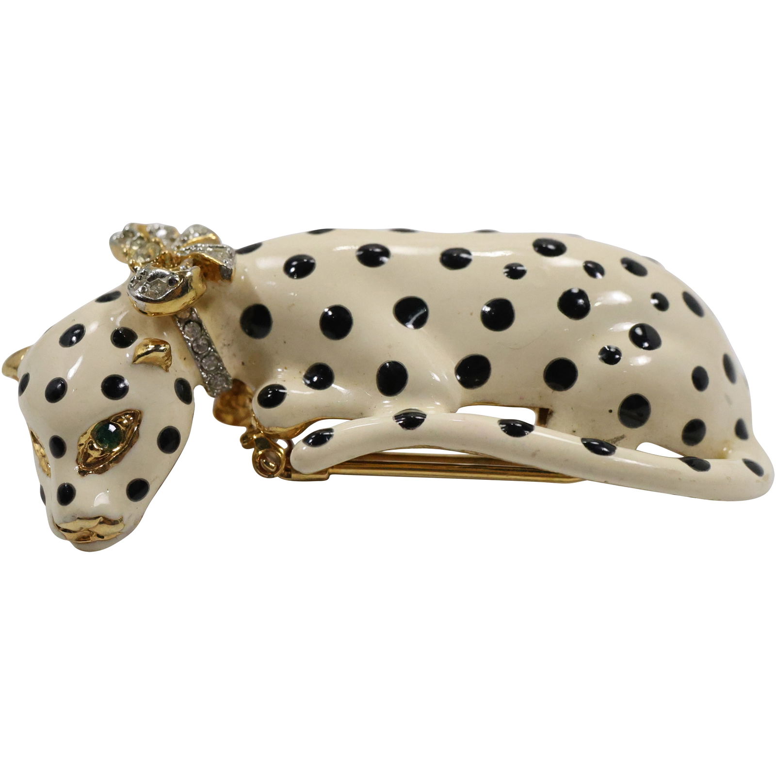 Vintage Kenneth Lane PANTHER Shoulder Pin with Green Eyes and CZ Collar 2 3/4 in. x 1 3/4 in. (1 of 11)